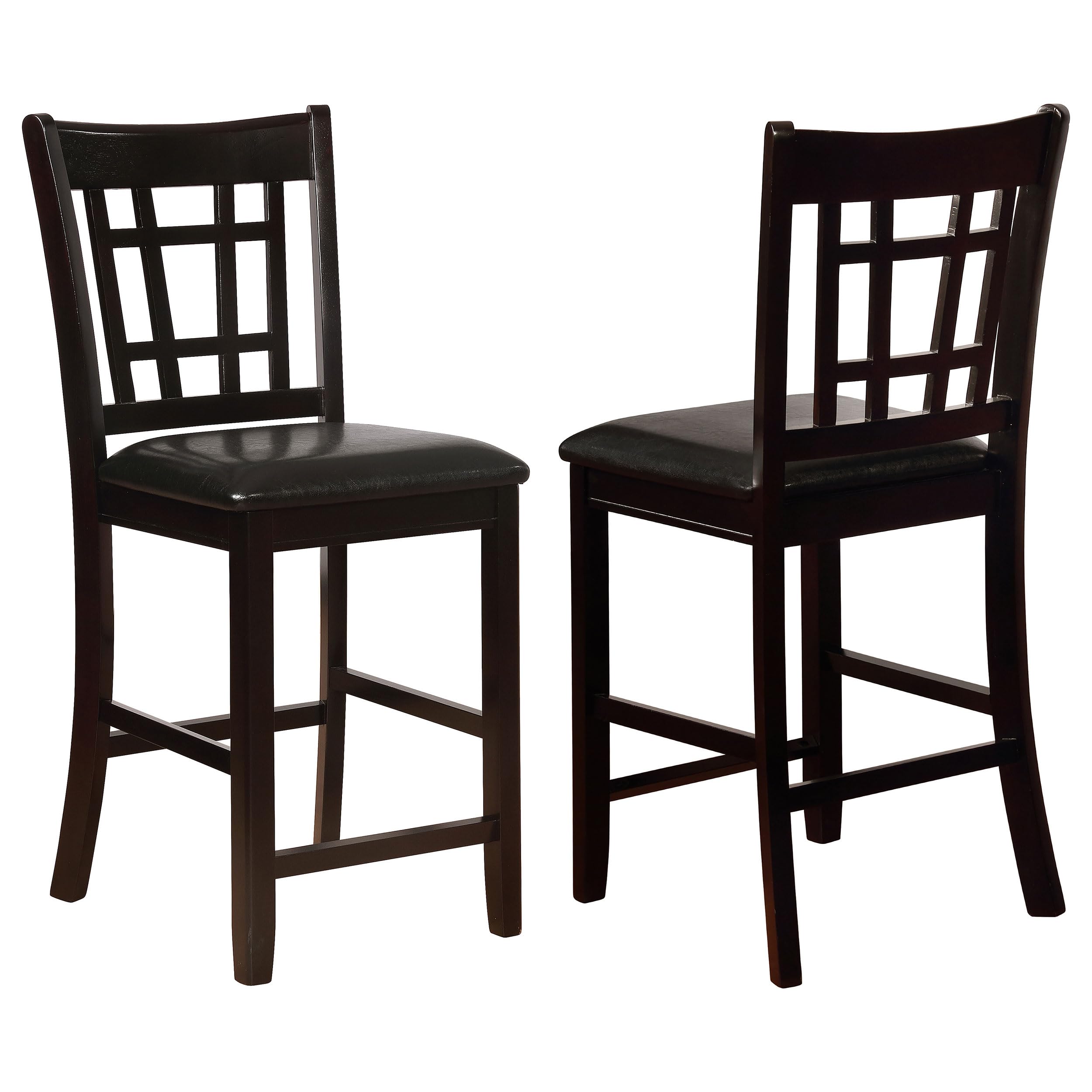 LAVON Wood Upholstered Counter Height Bar Stools (Set of 2) - Slat Back Design with Padded Seats & Footrest - Black & Espresso Finish - Perfect for Kitchen Island, Breakfast Nook & Dining Room - Coaster Home Furnishings Model 102889