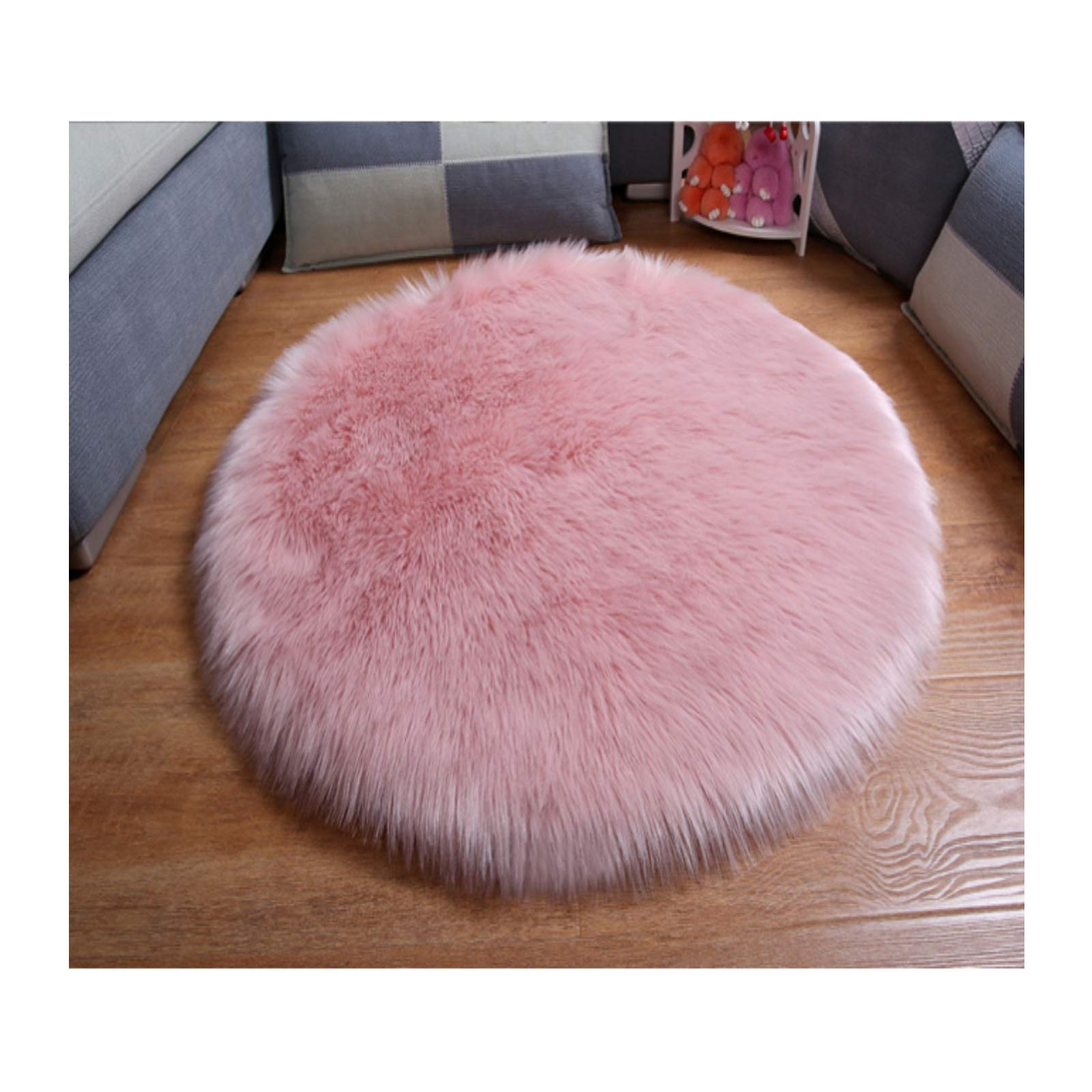 Premium Faux Fur Sheepskin Round Rug - 7ft Fluffy Shaggy Area Carpet for Nursery, Bedroom & Kids Room - Soft Baby Pink Home Decor for Cozy Living Spaces