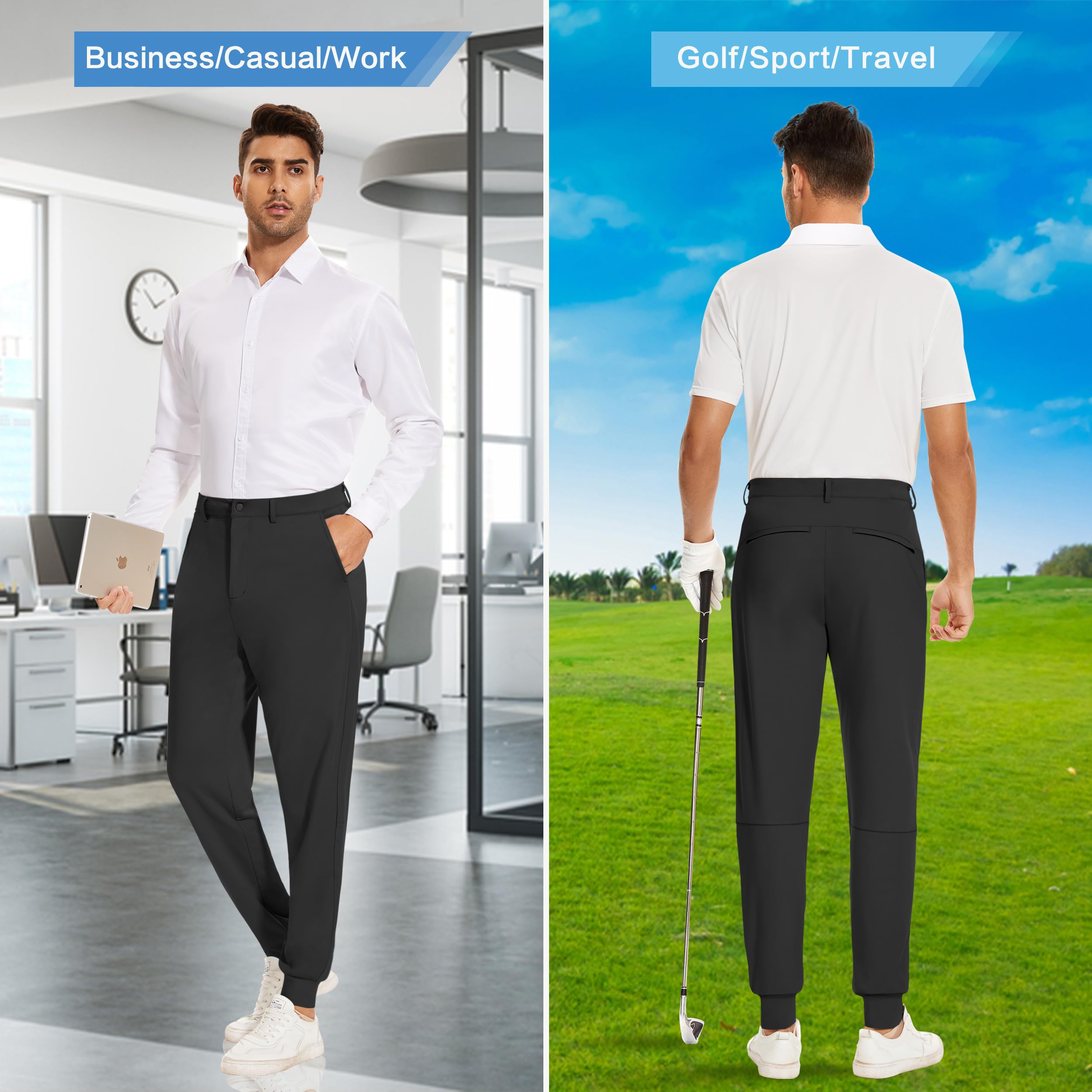 JWM Men's Stretch Golf Joggers Pants with Belt Loops - 29