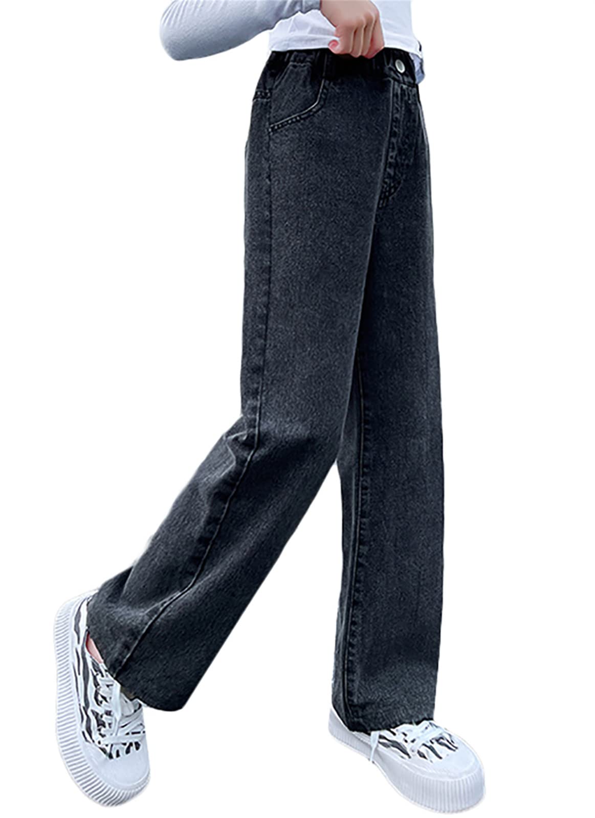 Cromoncent Girls High Waist Straight Wide Leg Pants for Kids 4-13 Years - Comfortable School & Casual Wear for Everyday Outfits
