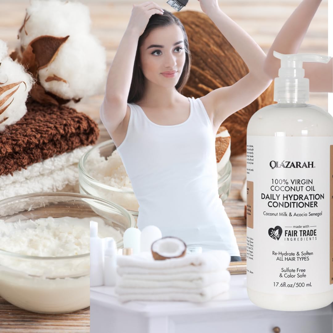 Organic Coconut Daily Hydration Shampoo & Conditioner Set - 17 fl oz Each - Sulfate Free, Paraben Free for Dry, Damaged Hair - Natural Hair Care with Coconut Oil - Perfect for Daily Use & Salon Quality Results at Home