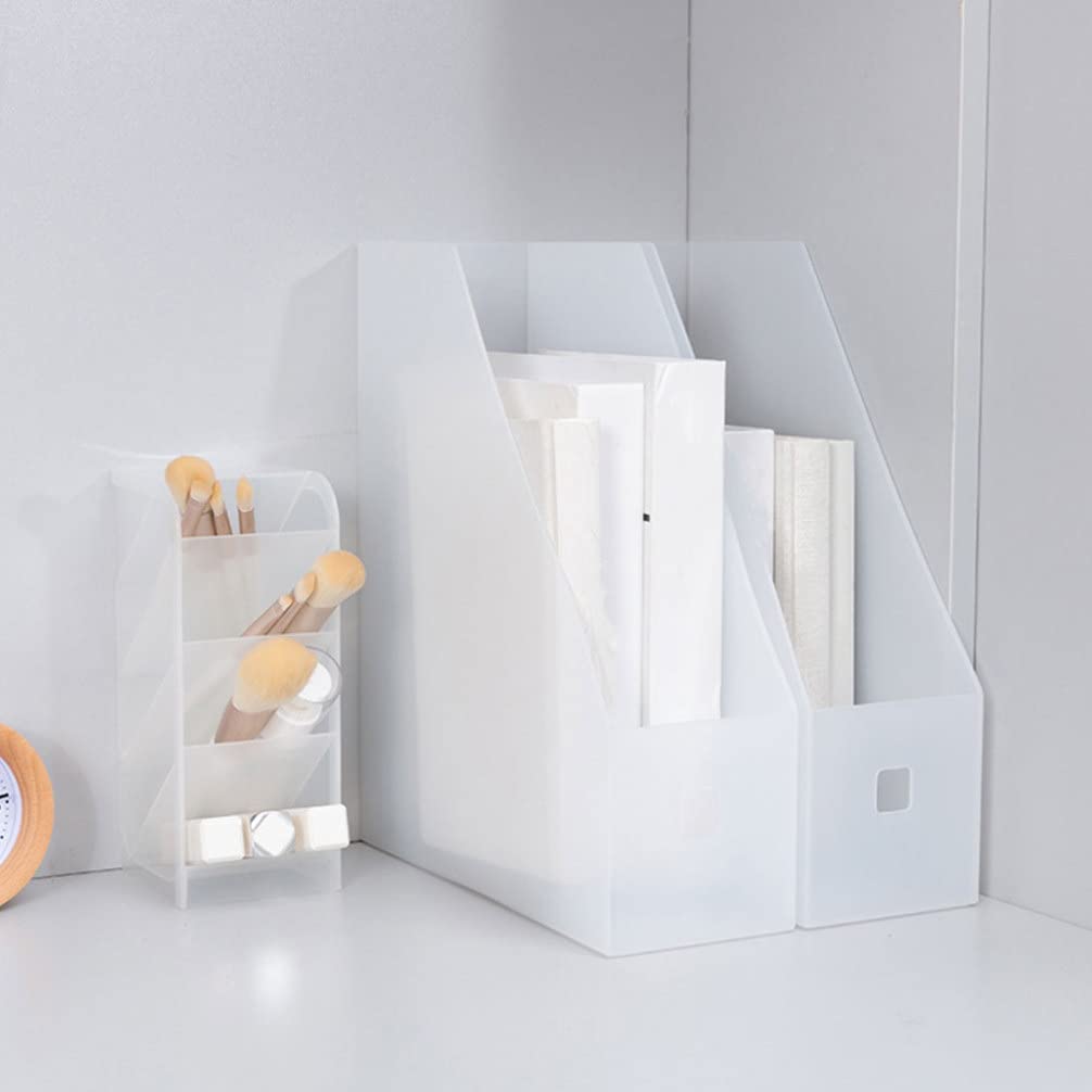 Kisangel 2-Pack Plastic File Storage Rack - Vertical Desktop Document Organizer, Multipurpose File Holder & Bookshelf for Office, Home, School (Black) - Perfect for Organizing Papers, Books, and Office Supplies on Desks or Shelves