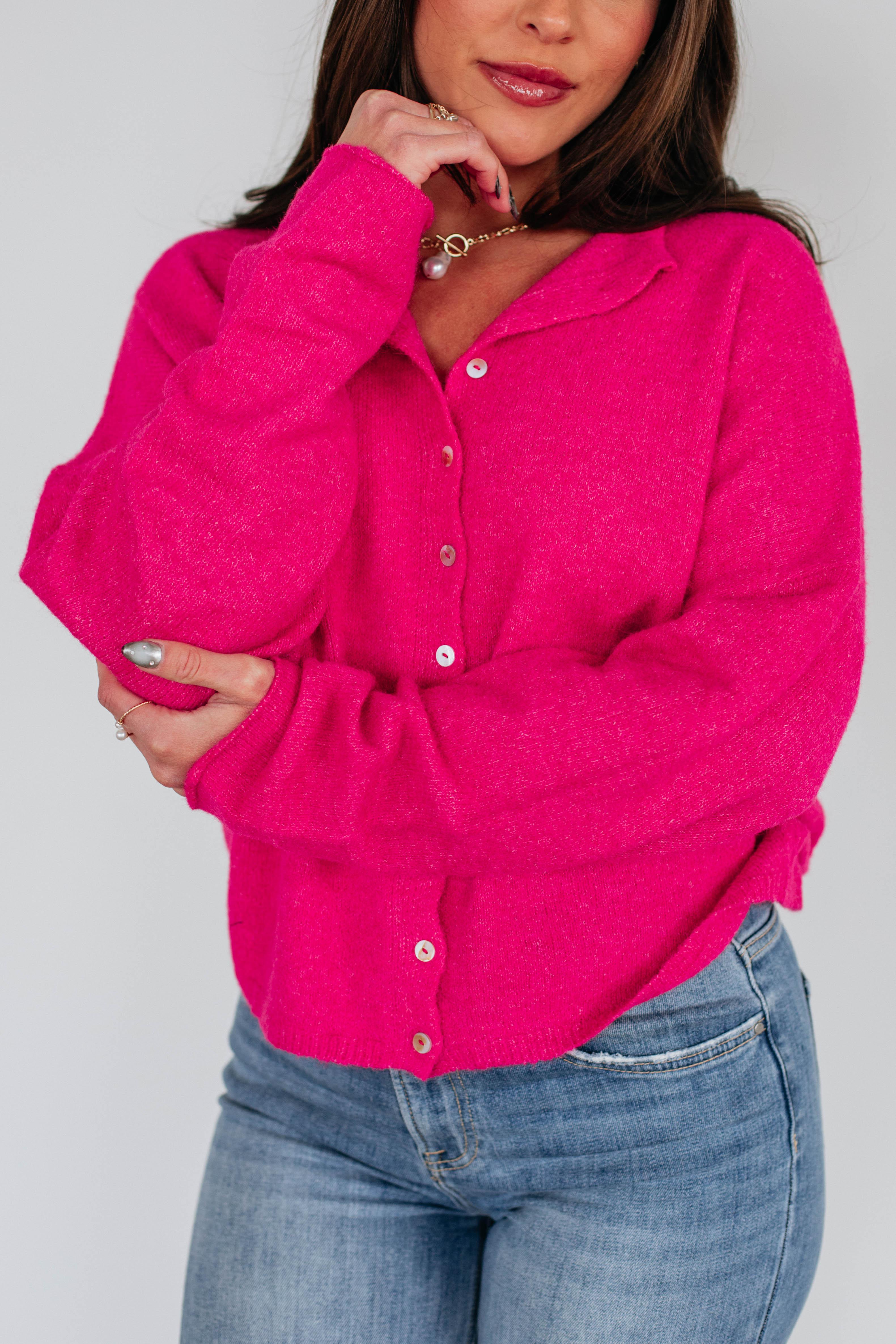 Brooke Cardigan Women's Fuchsia Pink Knit Sweater - Cozy & Stylish for Fall & Winter Outfits