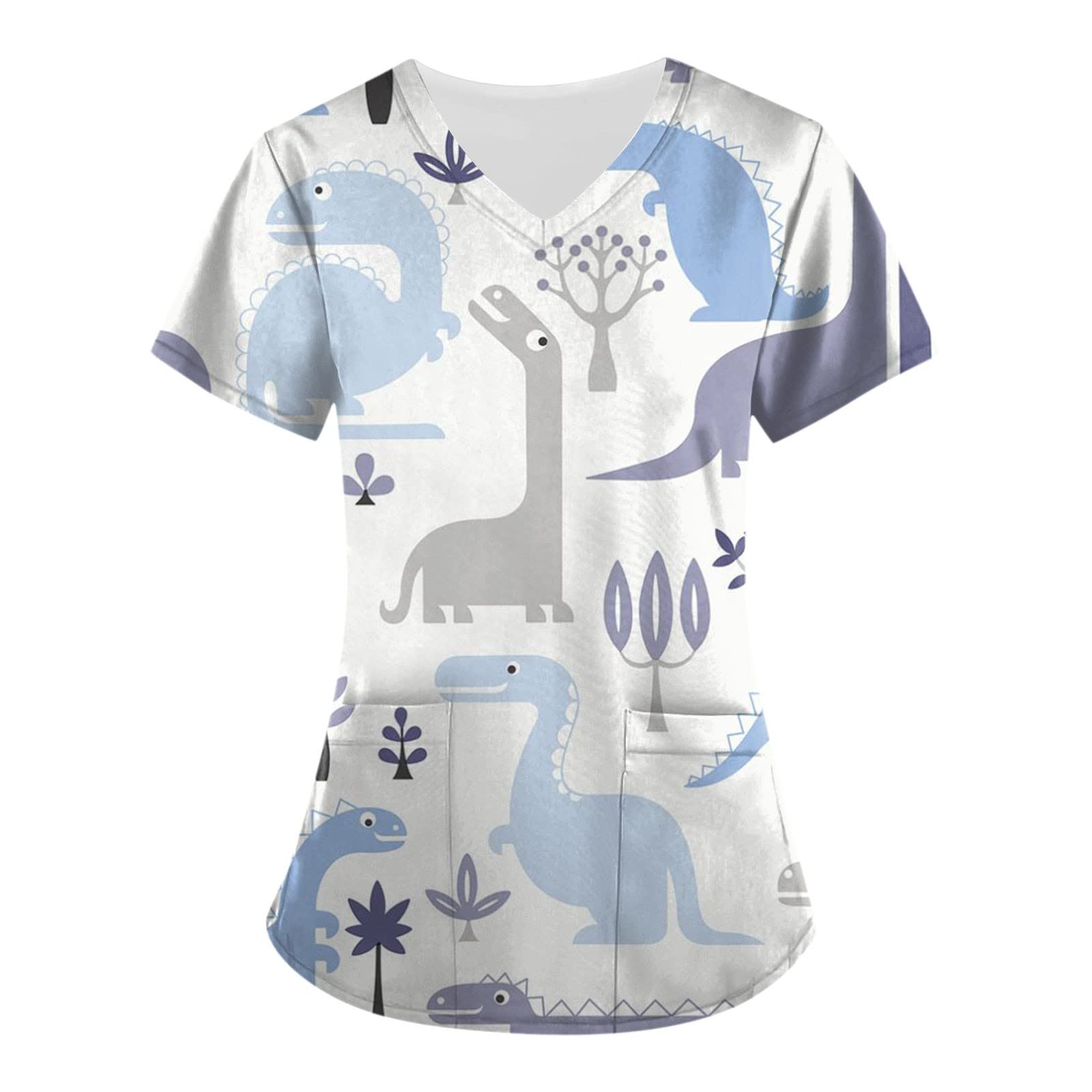 Stretchy Plus Size Women's Scrub Short Sleeve Tops - Cute Printed Work Uniform & Casual Summer Blouse - Comfortable Workwear for Nurses, Medical Professionals & Healthcare Workers