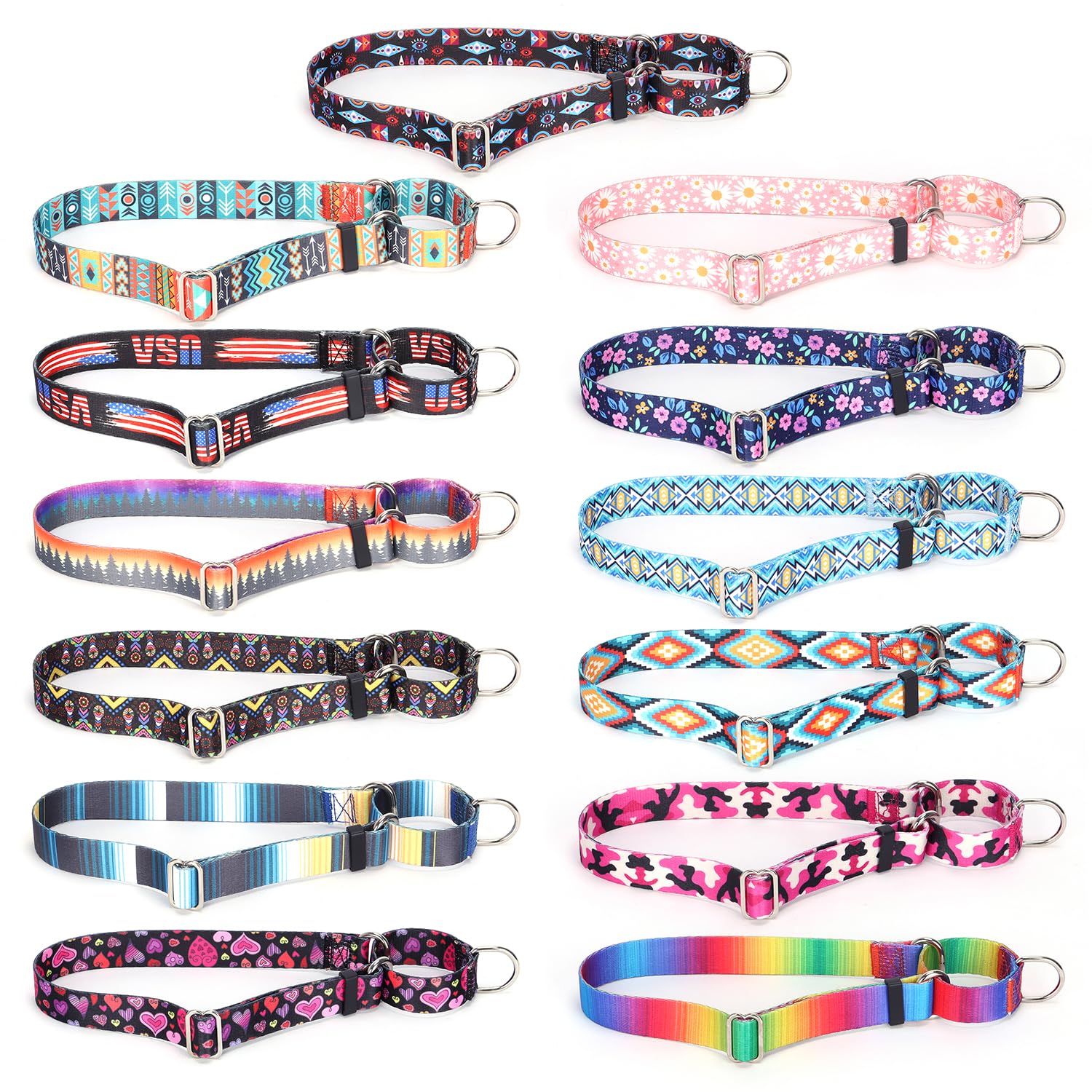 Martingale Dog Collar - No-Slip Escape Proof Choke Free Training Collar for Small Medium Large Dogs | Adjustable Soft Nylon Pet Collar with Evil Eye Design | Perfect for Walking, Training & Outdoor Adventures