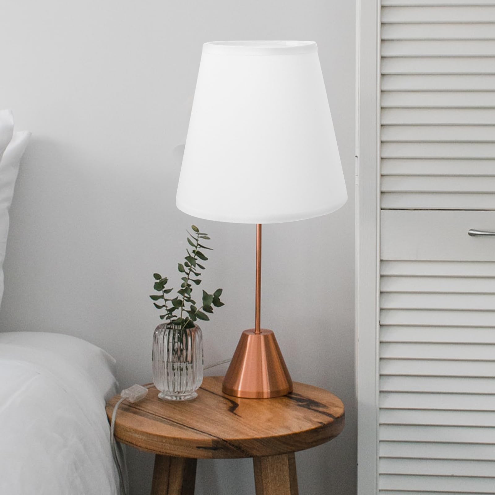 DOITOOL White Linen Fabric Drum Lampshade - Rustic Bell Shaped Table Lamp Cover for Bedroom, Living Room & Office Decor