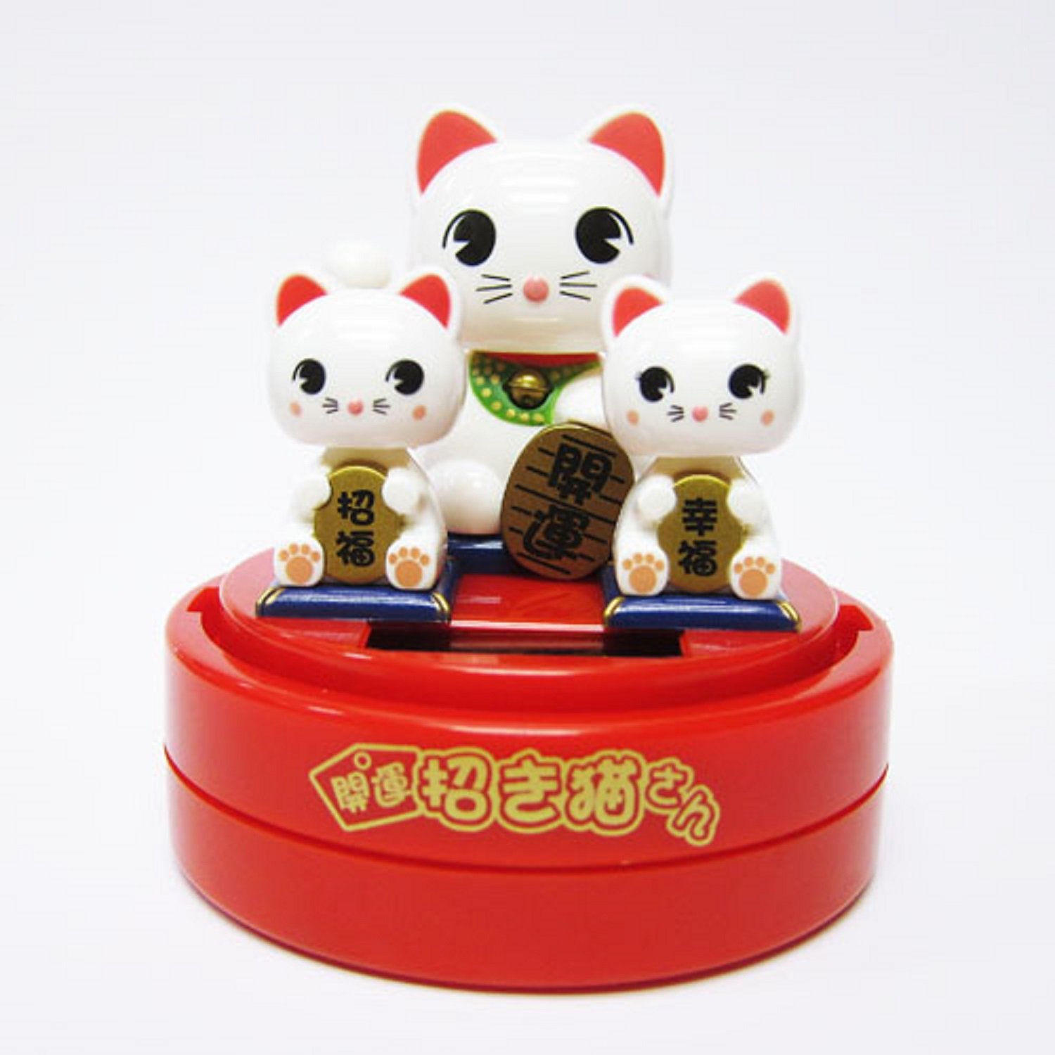 White Solar Powered Lucky Cat Statue - Santa Decoration for Home, Office & Garden | Feng Shui Good Luck Charm