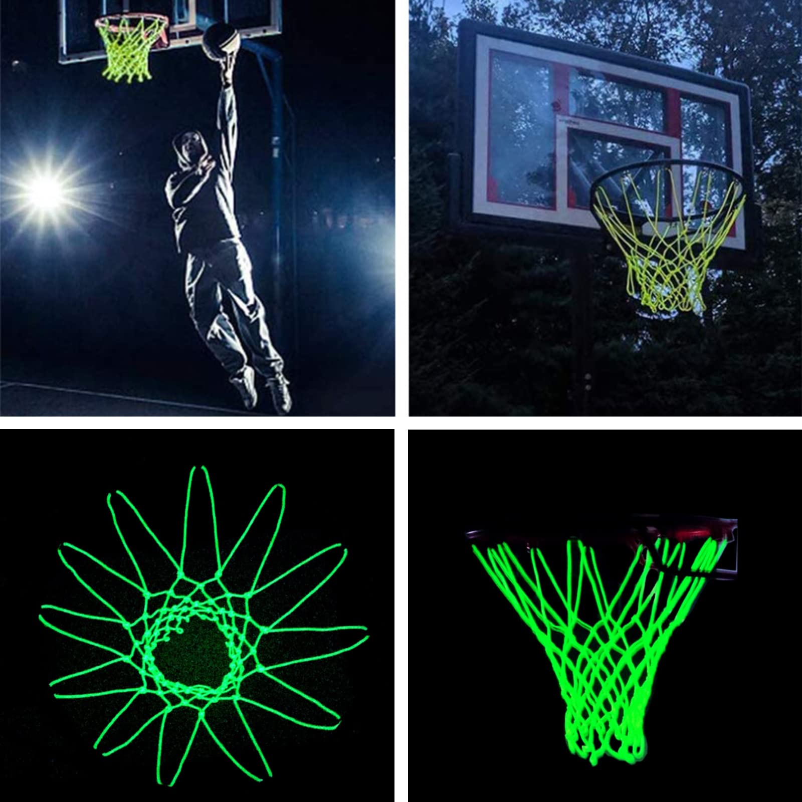Glow in The Dark Basketball Net Replacement - Heavy Duty 12-Loop Outdoor Basketball Hoop Net, All Weather Anti-Whip for Pool, School & Sports | Night Light Basketball Accessories for Kids & Adults