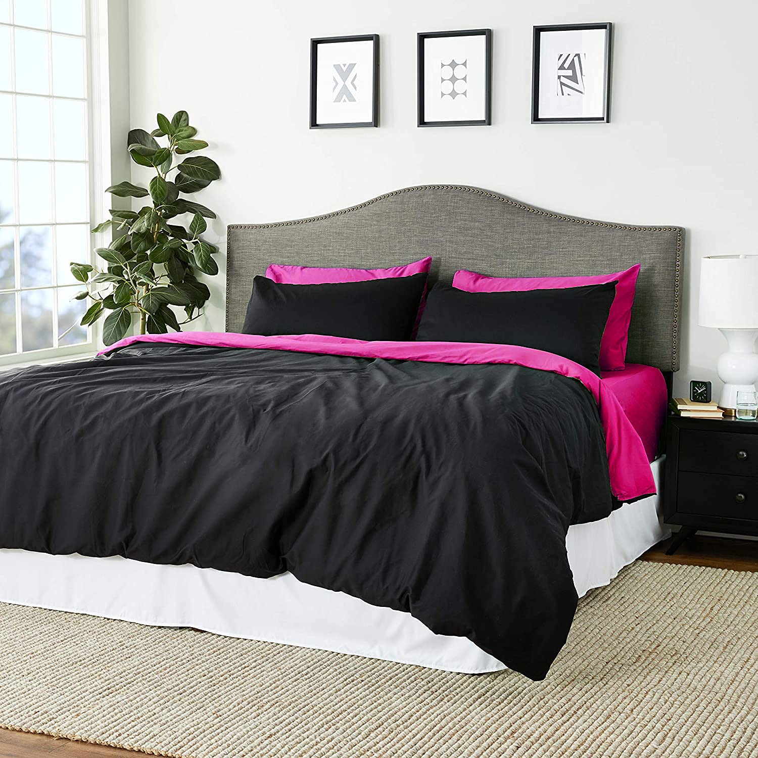 Reversible Cotton Comforter Set - Hot Pink & Black 4-Piece Twin Size Bedding | Soft & Breathable for Kids' Rooms, Dorms, and Guest Bedrooms