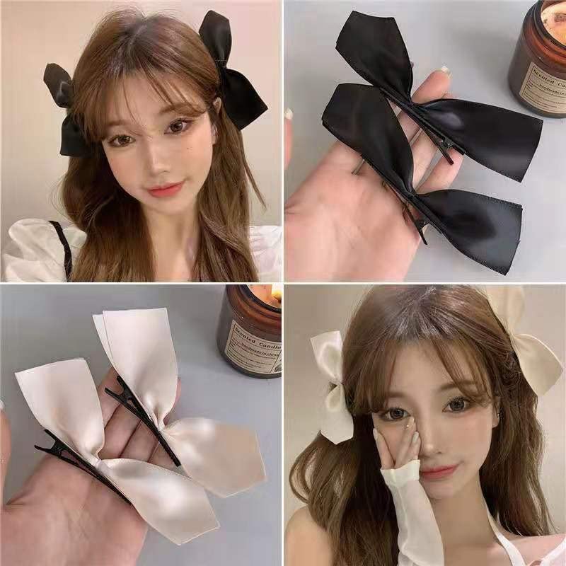Elegant Satin Ribbon Hair Clips for Women & Girls - 3 Pairs of Red & Black Bowknot Side Hairpins | Perfect for School, Parties, Weddings & Everyday Hair Accessories