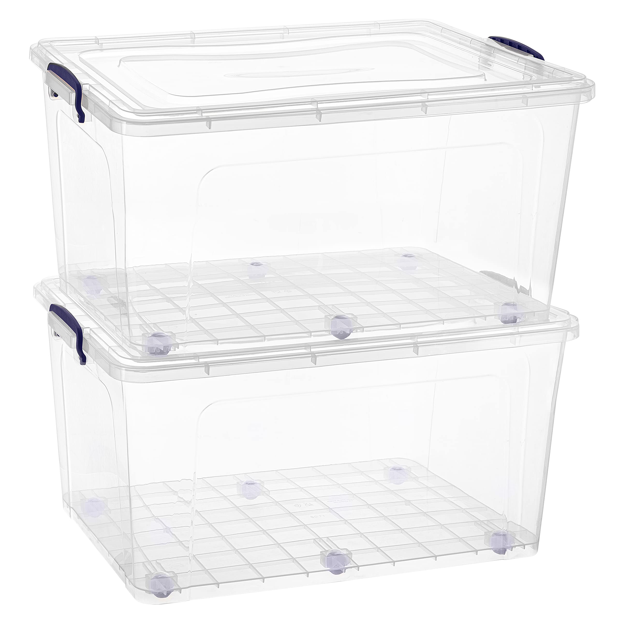 Superio 85 Qt Clear Storage Boxes with Wheels (2 Pack) - Heavy Duty Rolling Bins with Lids for Home, Garage & Closet Organization | Stackable Plastic Containers for Linen, Tools, Clothing & Supplies | Perfect for Seasonal Storage & Moving