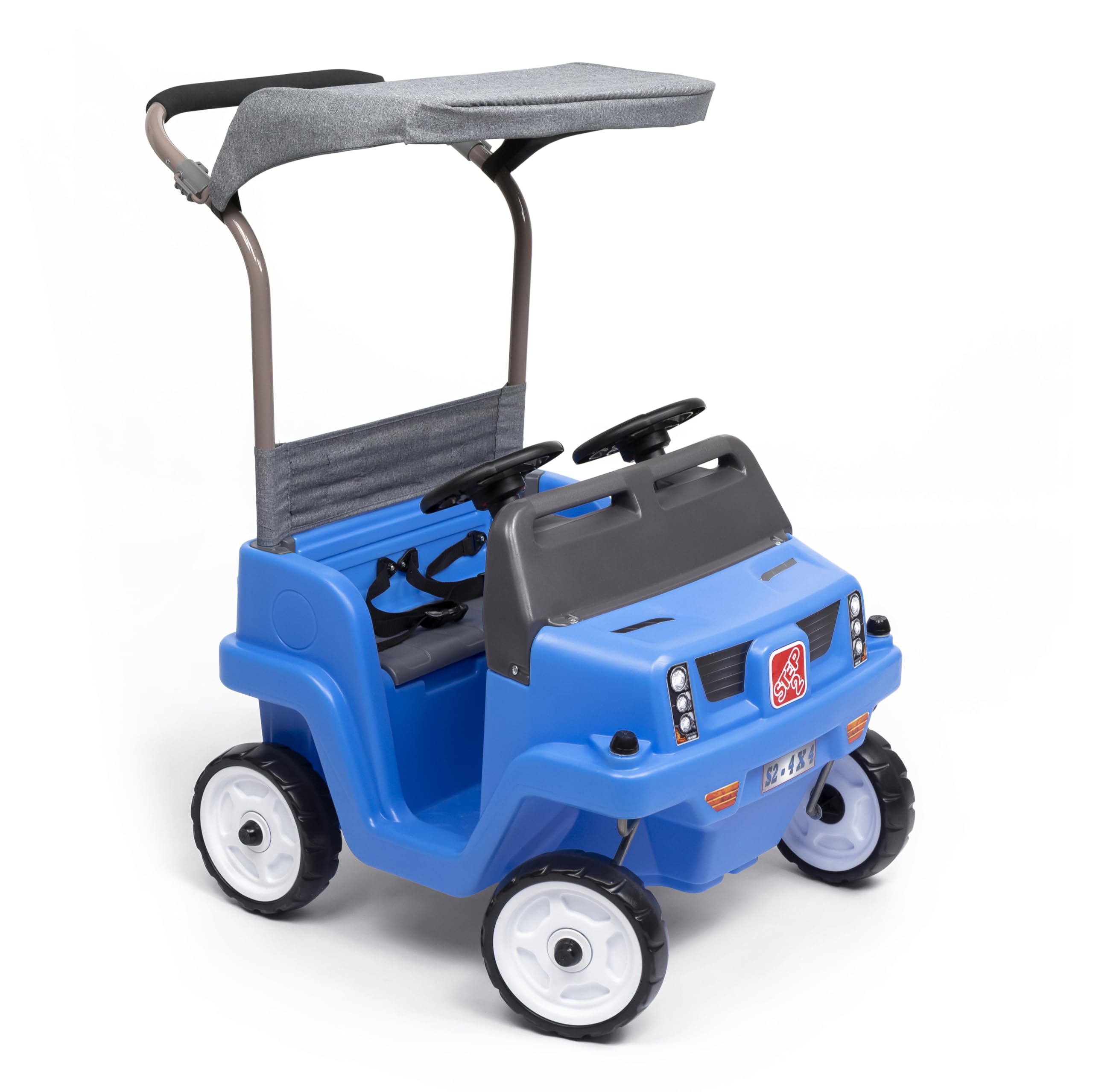 Step2 Side-by-Side Push Around SUV - 2 Seat Kids Push Car with Seat Belts & Horn | Durable Plastic Stroller Substitute for Toddlers 1.5-5 Years (100 lb Capacity) | Perfect for Park Rides, Backyard Play & Neighborhood Walks | Blue