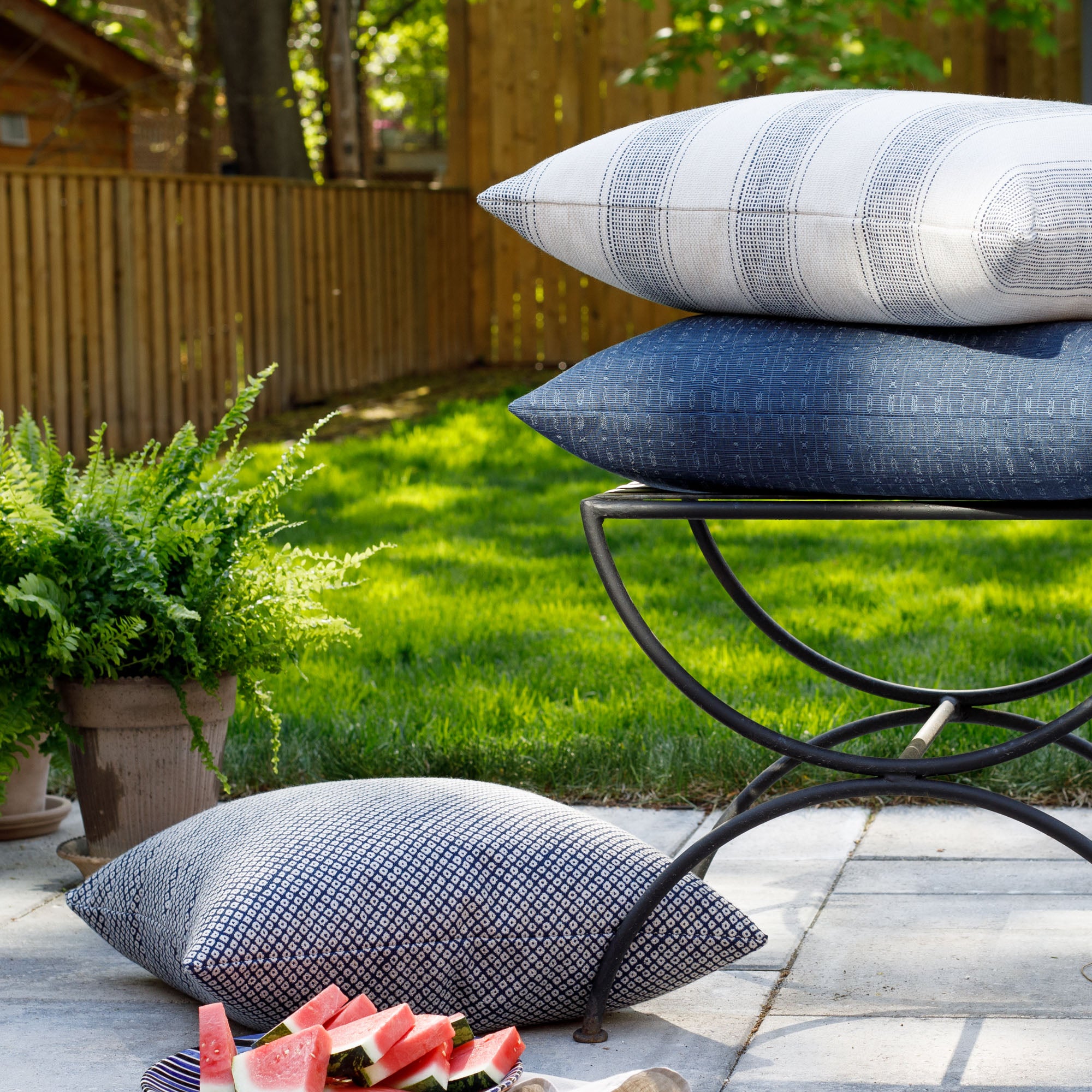 Shibori 20x20 Outdoor Pillow Cover - Hand-Dyed Indigo Blue Boho Decorative Throw Pillow for Patio, Porch, Garden & Poolside Lounging