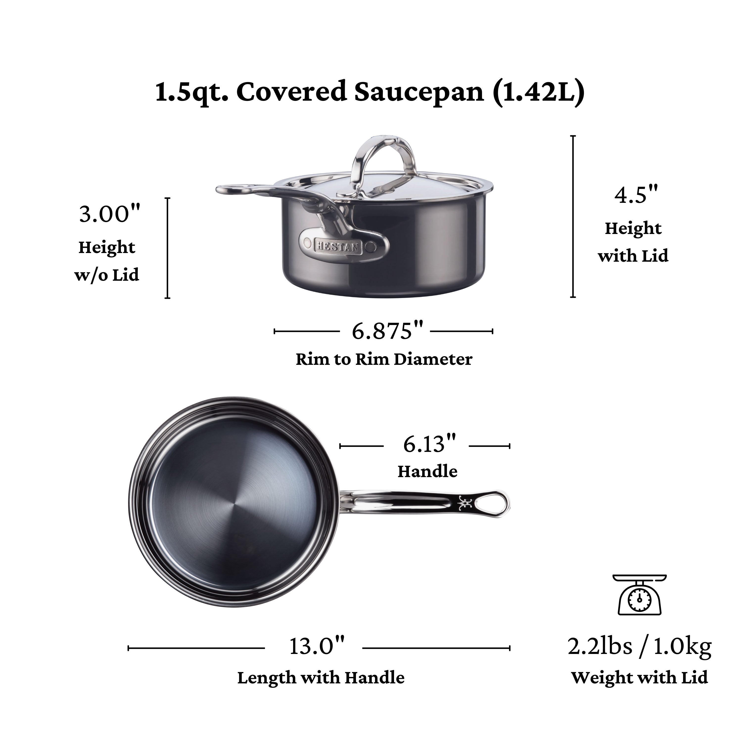 Hestan Nanobond Nonstick Covered Saucepan - 3 Qt Stainless Steel Cookware with Lid for Induction, Gas & Electric Stoves - Perfect for Simmering, Boiling & Cooking Sauces