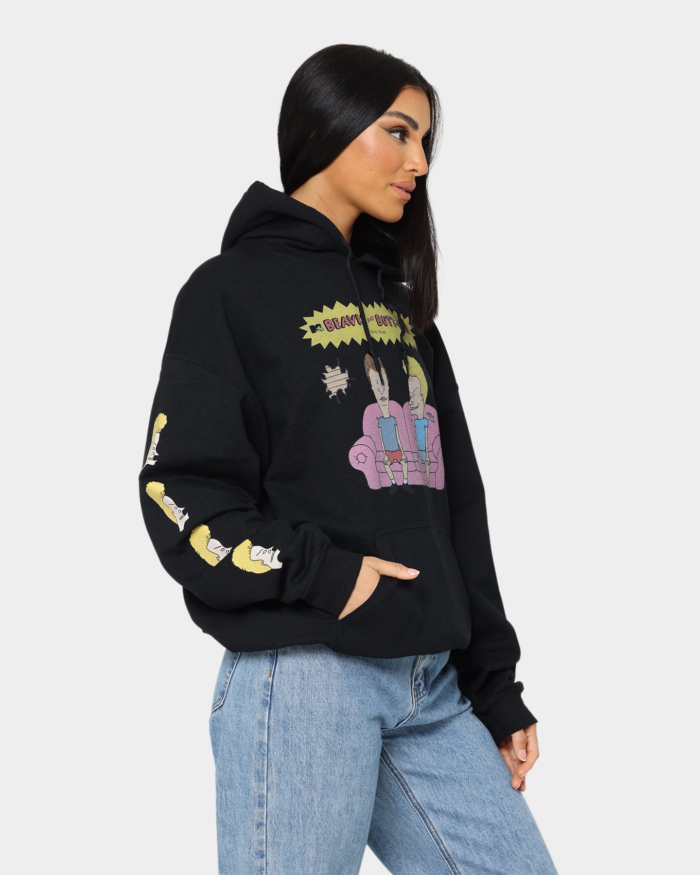 American Thrift X Beavis & Butthead Couch Hoodie - Black Pullover Sweatshirt for Casual Wear & Street Style