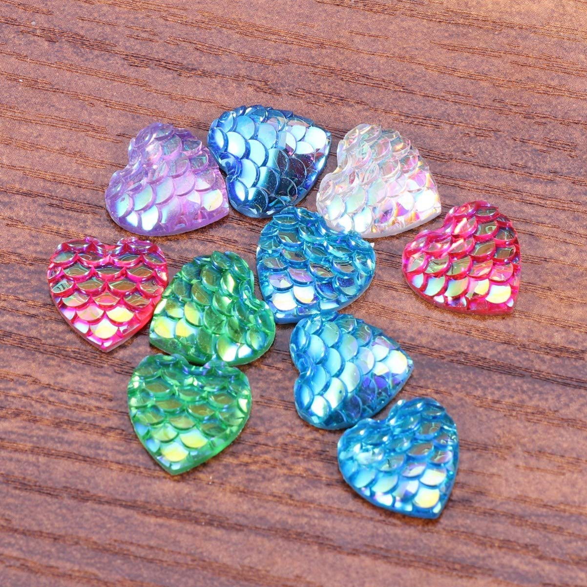 Exceart 50pcs Iridescent Cabochons for Scrapbooking, Jewelry Making, DIY Crafts - Fish Scale Gemstone Resin Dome Round Mermaid Embellishments - Perfect for Card Making, Home Decor, and Gift Wrapping