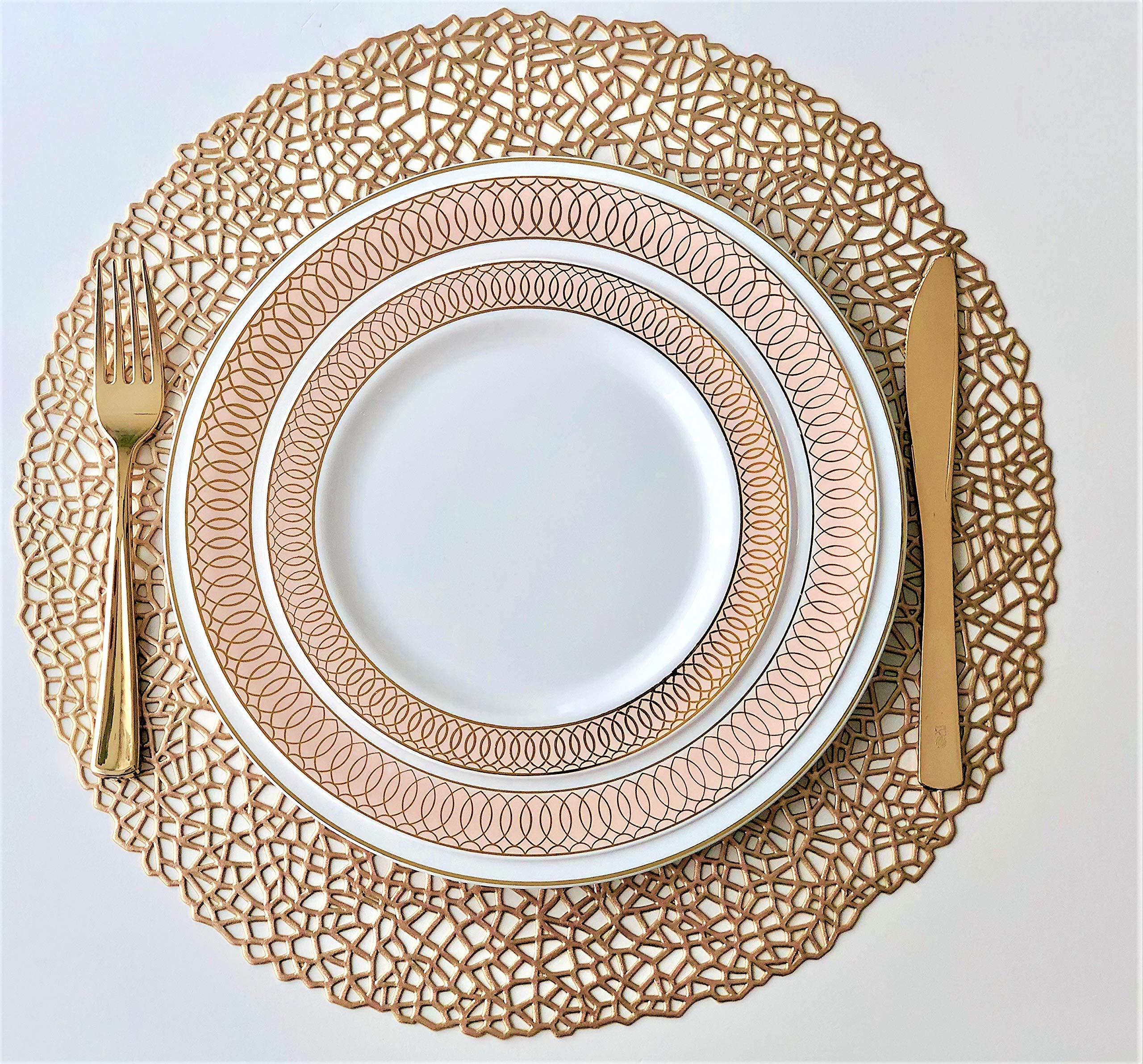 120-Piece Metallic Gold Vinyl Placemats Set for Weddings & Events - Elegant Table Decor for Dinner Parties, Banquets, and Special Occasions