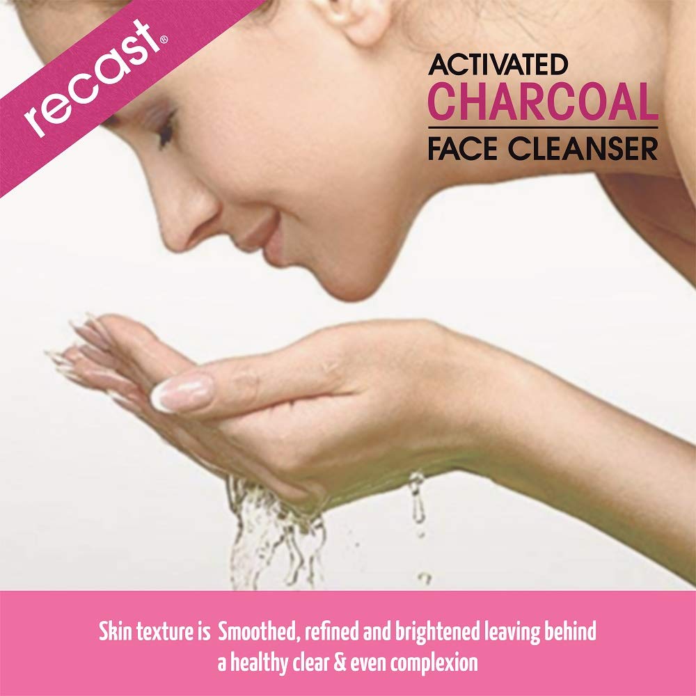 Recast Activated Charcoal Face Cleanser - Detoxifying & Brightening Facial Wash with Vitamin C, Rose & Cumin Extract for Deep Cleansing - 200ml | Perfect for Oily, Acne-Prone Skin & Daily Skincare Routine