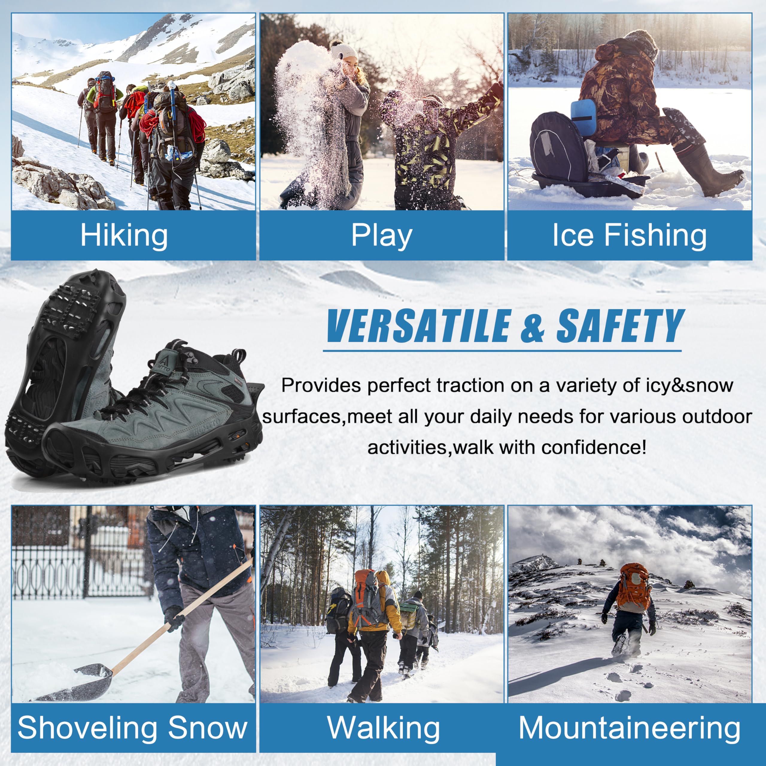 Non-Slip Ice Cleats for Snow & Ice - Stretchable Rubber Traction Crampons for Walking, Hiking & Winter Safety | Perfect for Slippery Sidewalks, Driveways & Outdoor Adventures