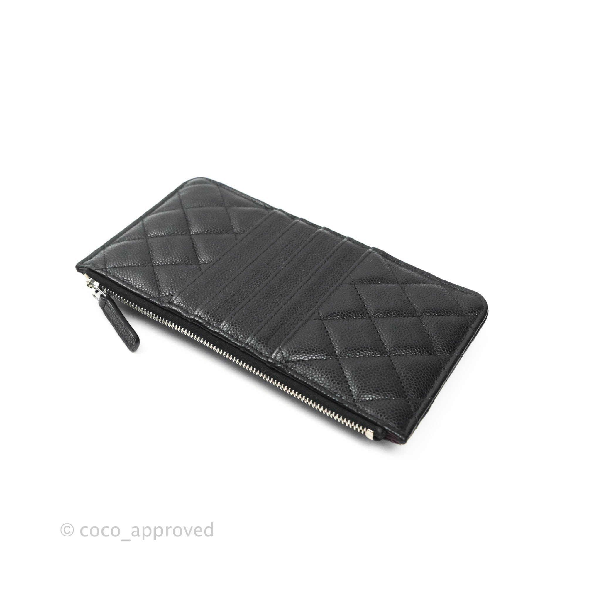 Chanel Classic Flat Black Caviar Leather Wallet Pouch with Silver Hardware - Luxury Compact Card Holder for Women | Perfect for Everyday Use, Travel & Gifts