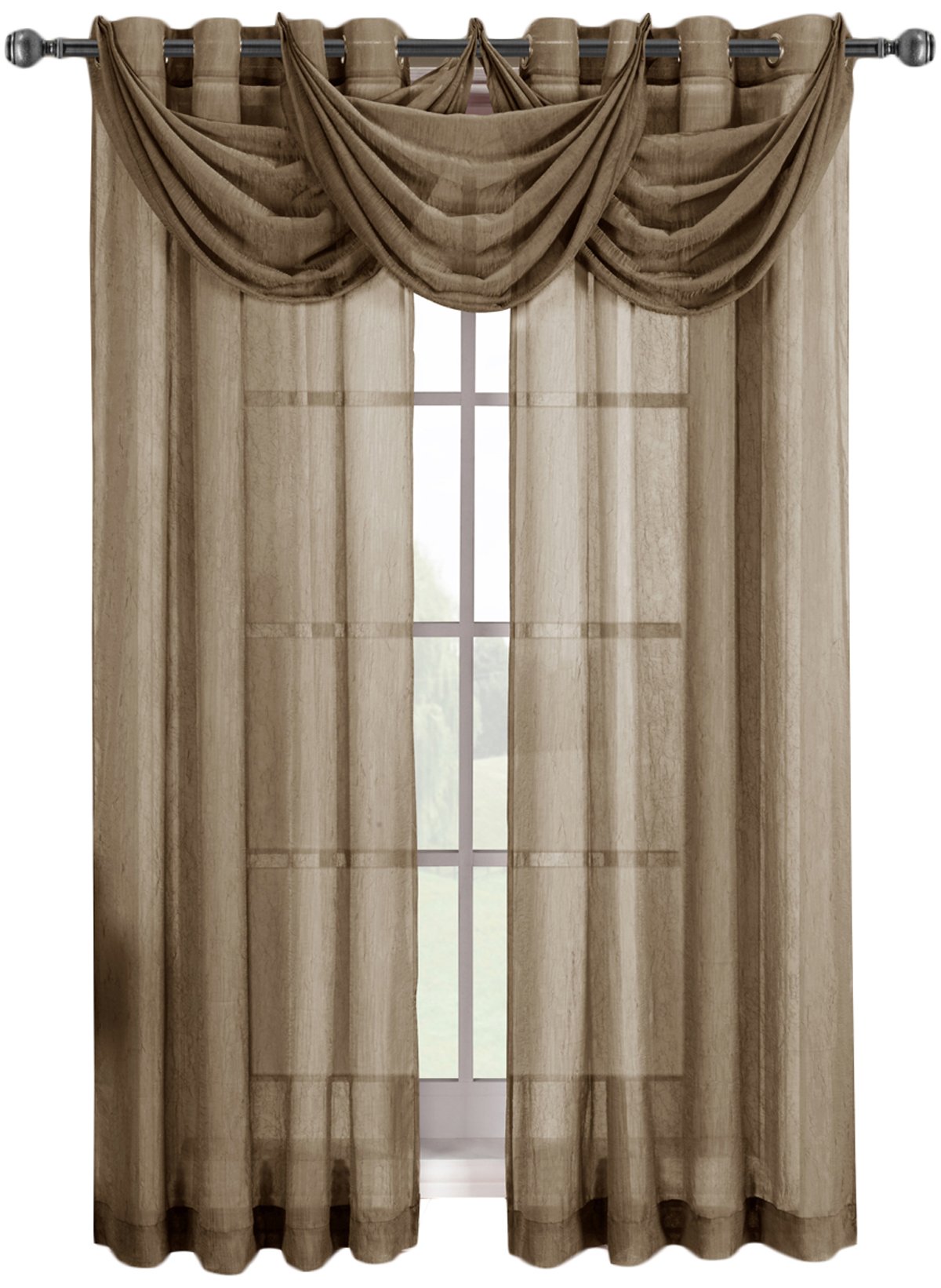Royal Hotel Bedding Abri Mocha Grommet Crushed Sheer Curtain Panel - 1 Panel (50x108 Inches) - Light Filtering Window Treatment for Living Room, Bedroom & Hotel Decor