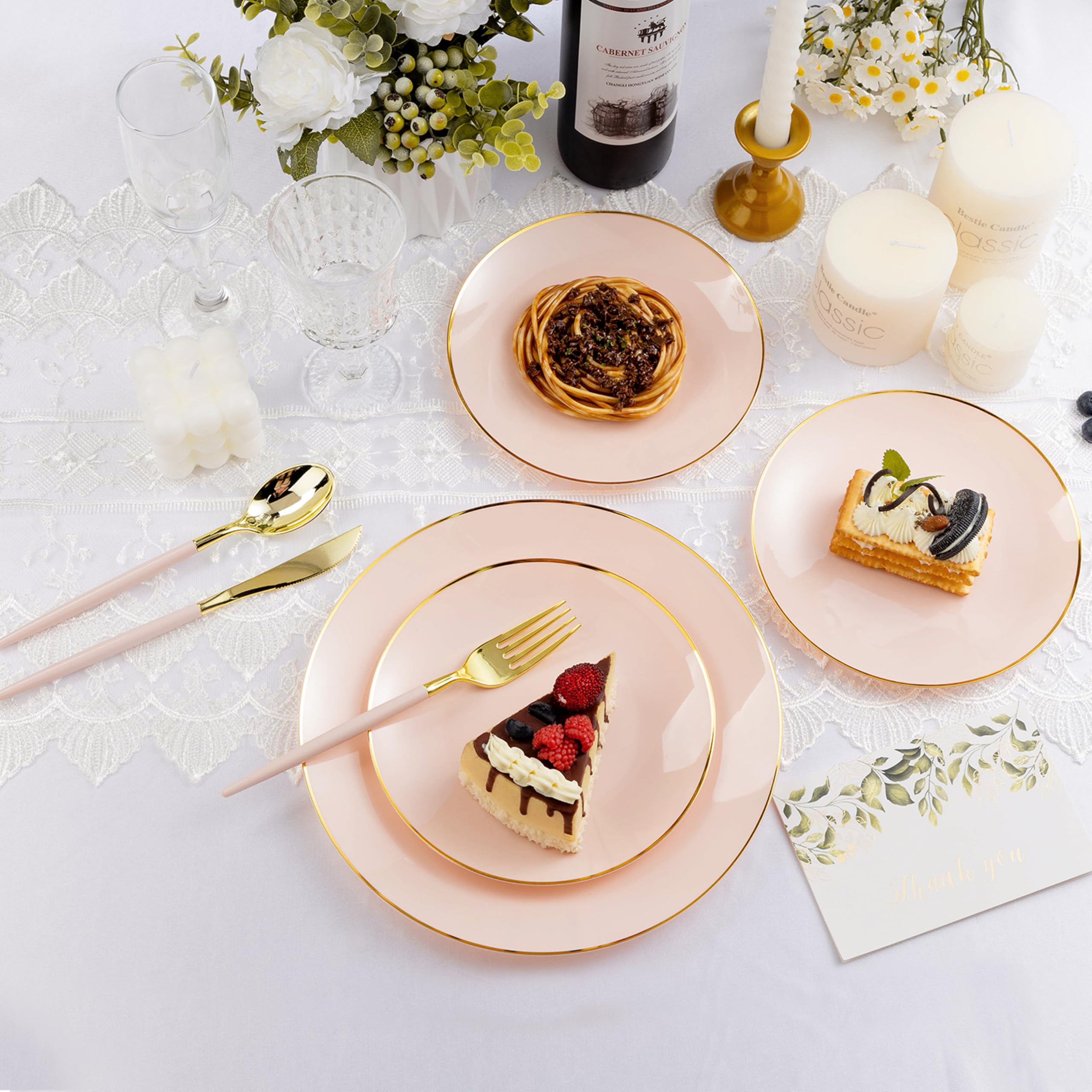 75-Piece Pink Gold Plastic Cutlery Set for 25 Guests - Disposable Silverware for Parties, Weddings, Valentine's Day - Includes 25 Knives, 25 Spoons, 25 Forks - Perfect for Birthday Celebrations, Bridal Showers, and Outdoor Events