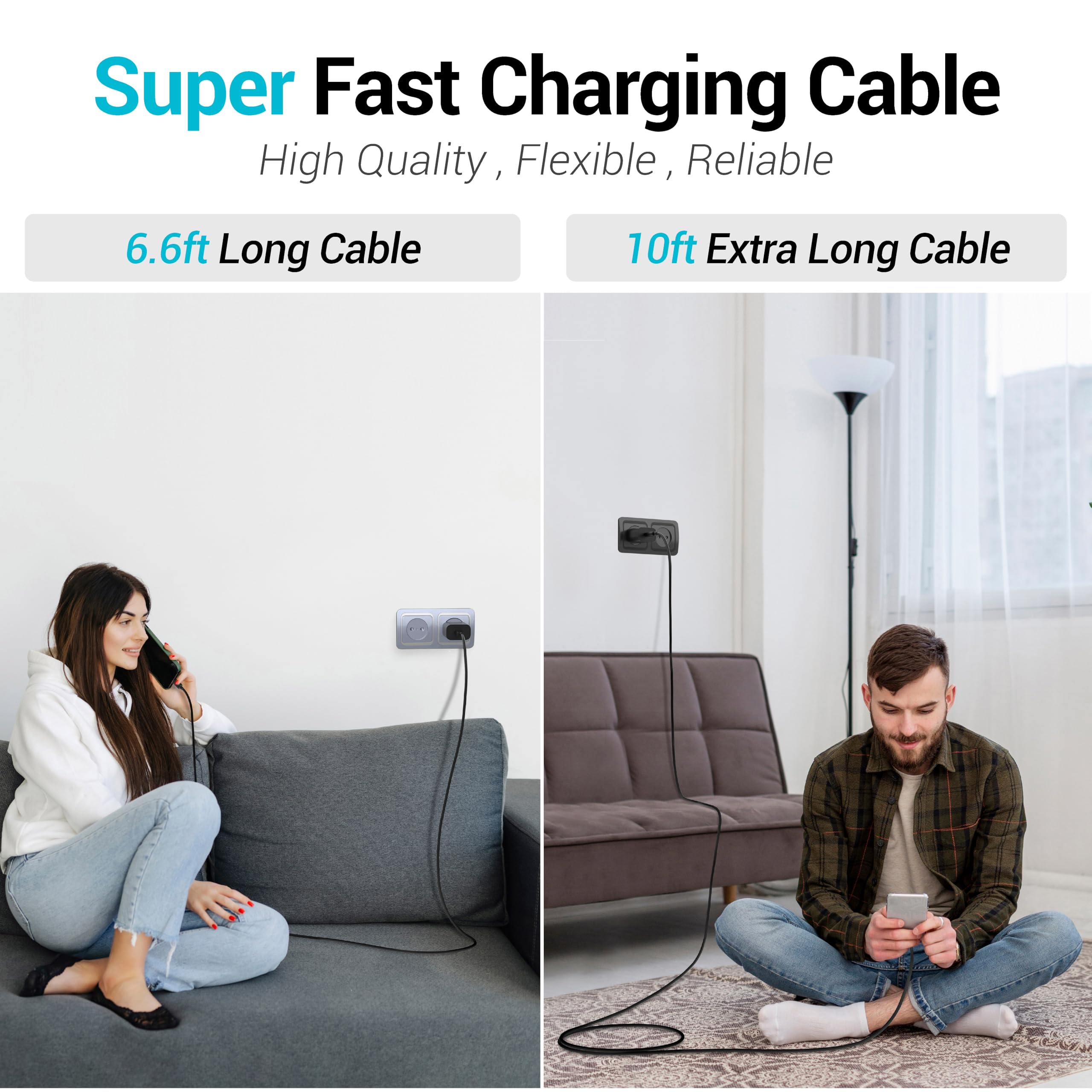 25W Super Fast USB C Charger Block & 6ft+10ft Type C Cable - Compatible with Samsung Galaxy S25/S24 Ultra/S24 Plus/S23/S22/S21/Z Fold 3/4/5 & iPhone 16/15 (2-Pack) - Perfect for Home, Office & Travel Charging