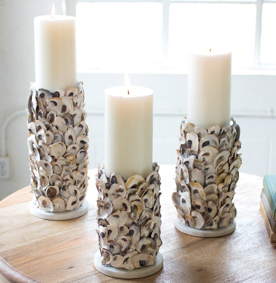 Oyster Shell Pillar Candle Holders Set of 3 - Coastal Home Decor for Beach House, Wedding Centerpiece & Boho Table Decor - Overstock