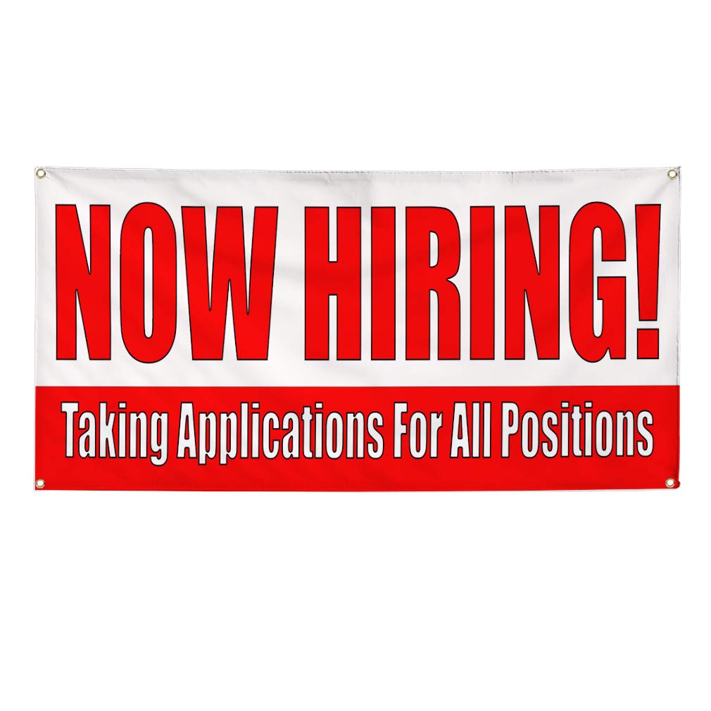 Now Hiring Vinyl Banner - 24x60 Inch Red Business Sign with 4 Grommets (Set of 3, Multiple Sizes Available) - Durable Outdoor Advertising for Retail Stores, Restaurants & Job Fairs