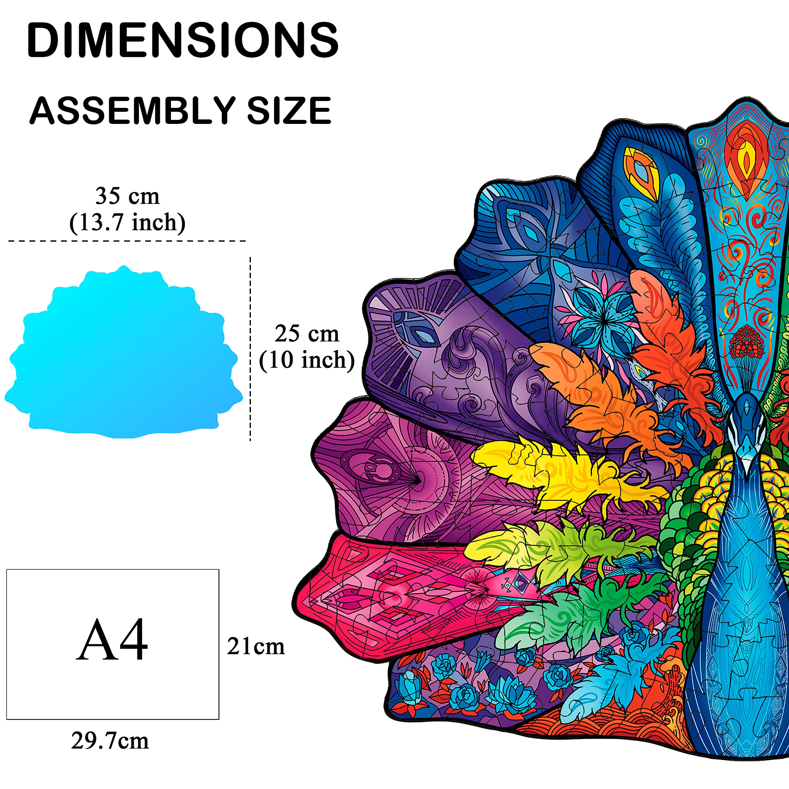 Premium Wooden Jigsaw Puzzles for Adults - 136 Piece Peacock Animal Shaped Puzzle (13.7