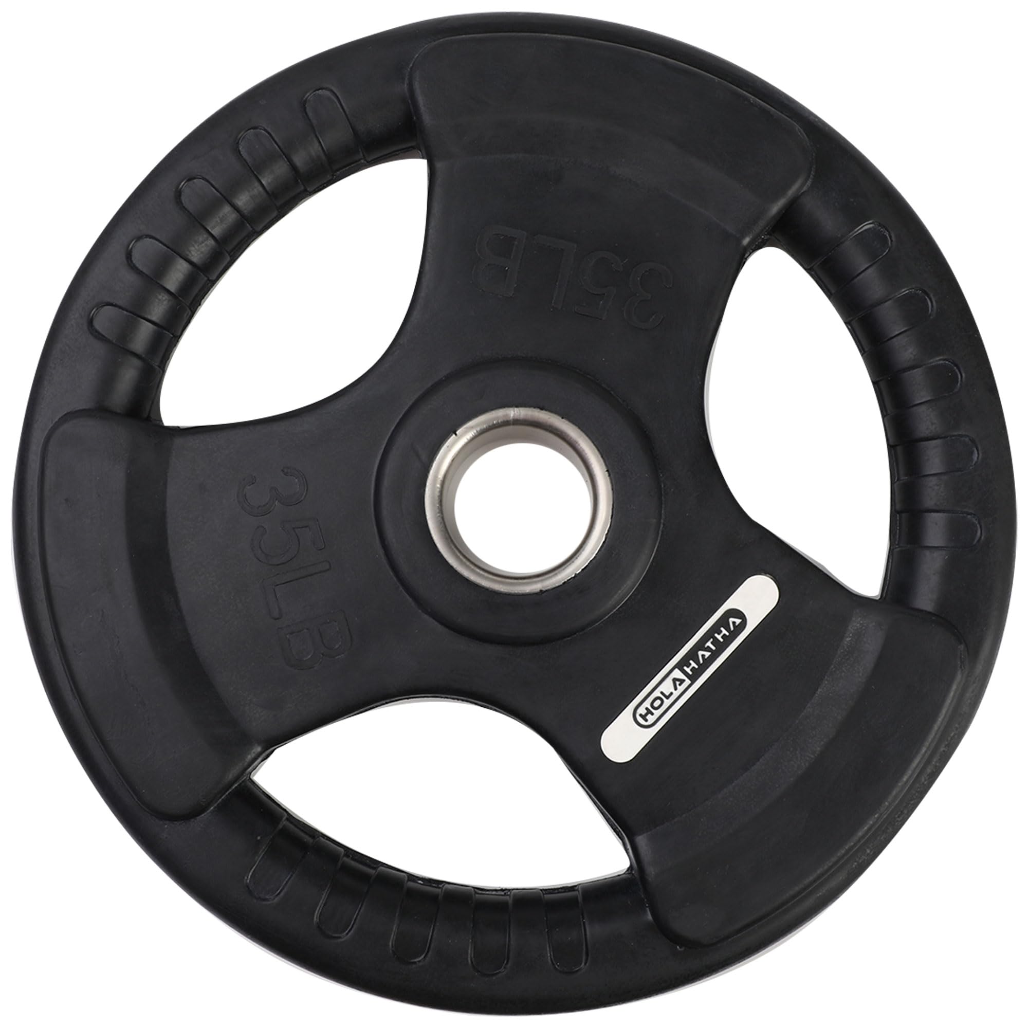 HolaHatha 35-Pound Olympic Rubber Coated Solid Cast Iron Weight Plate with Tri-Grip Handle - Full Body Strength Training for Home Gym, CrossFit & Weightlifting - Durable Black Fitness Equipment