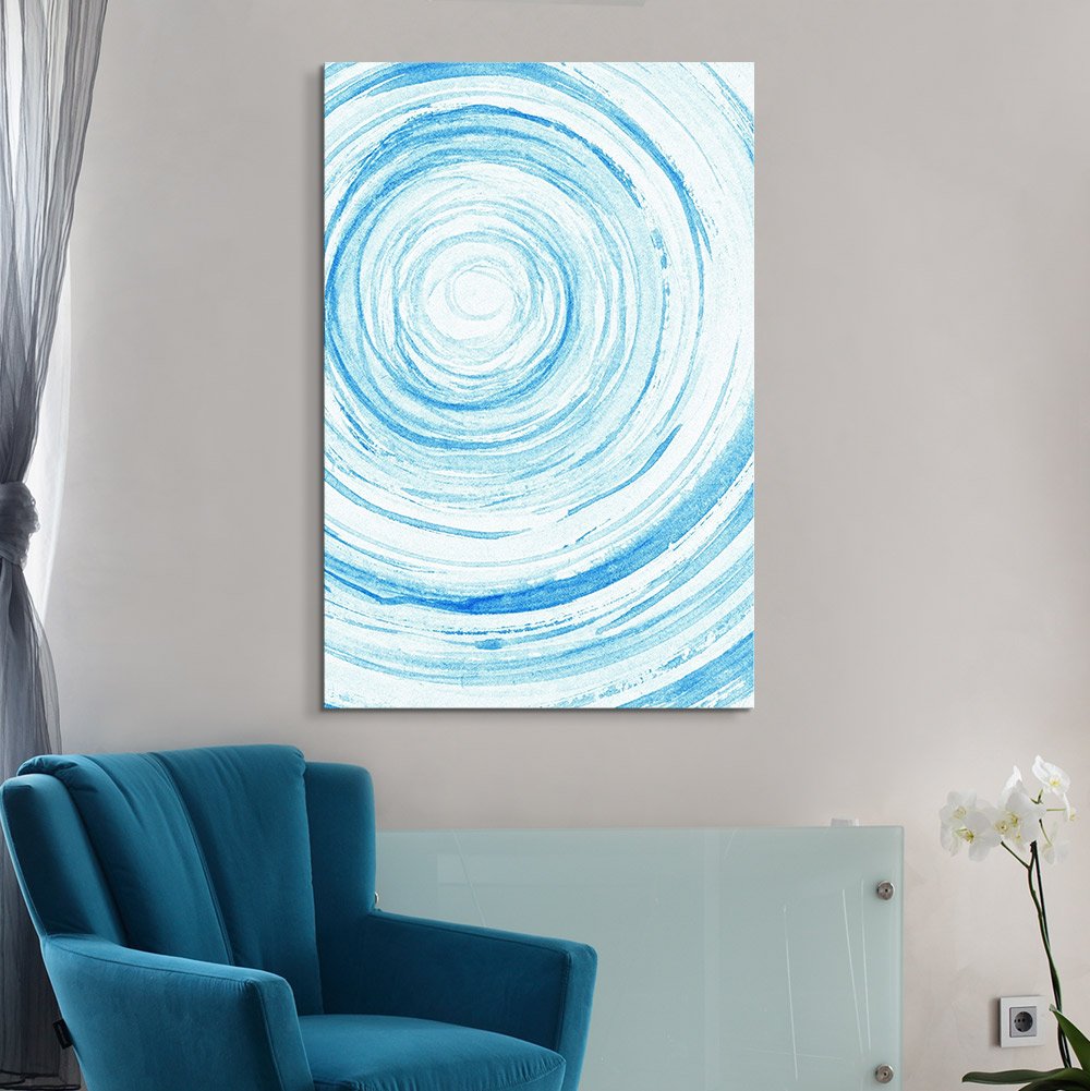Abstract Blue Circles Canvas Wall Art - 32x48 Inch Giclee Print Gallery Wrap Modern Home Decor - Ready to Hang Painting for Living Room, Bedroom & Office