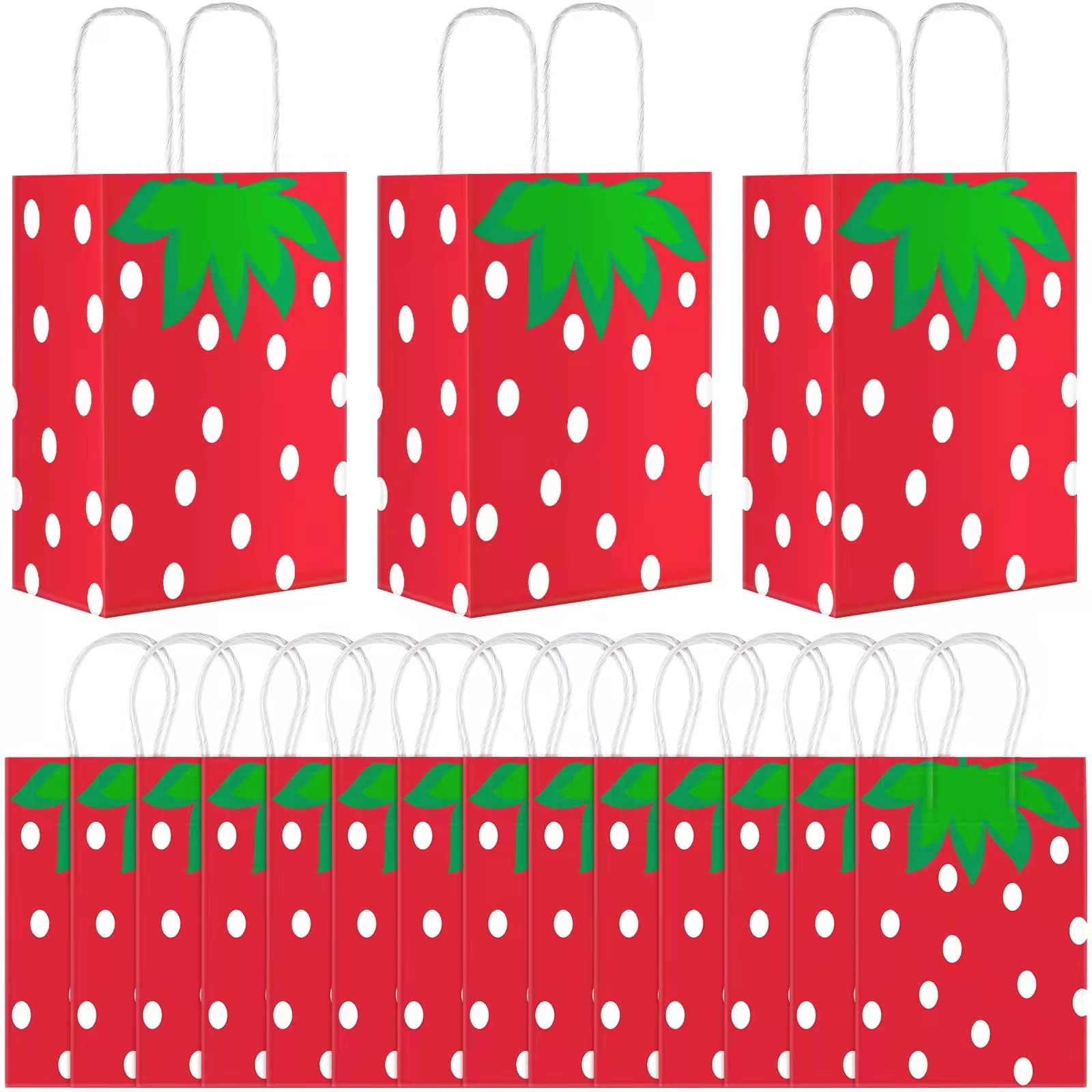 20-Piece Strawberry Party Favor Bags with Handles - Cute Strawberry Treat Candy Bags for Wedding, Birthday & Baby Shower Decorations - Perfect for Strawberry Theme Parties, Dessert Tables & Gift Packaging