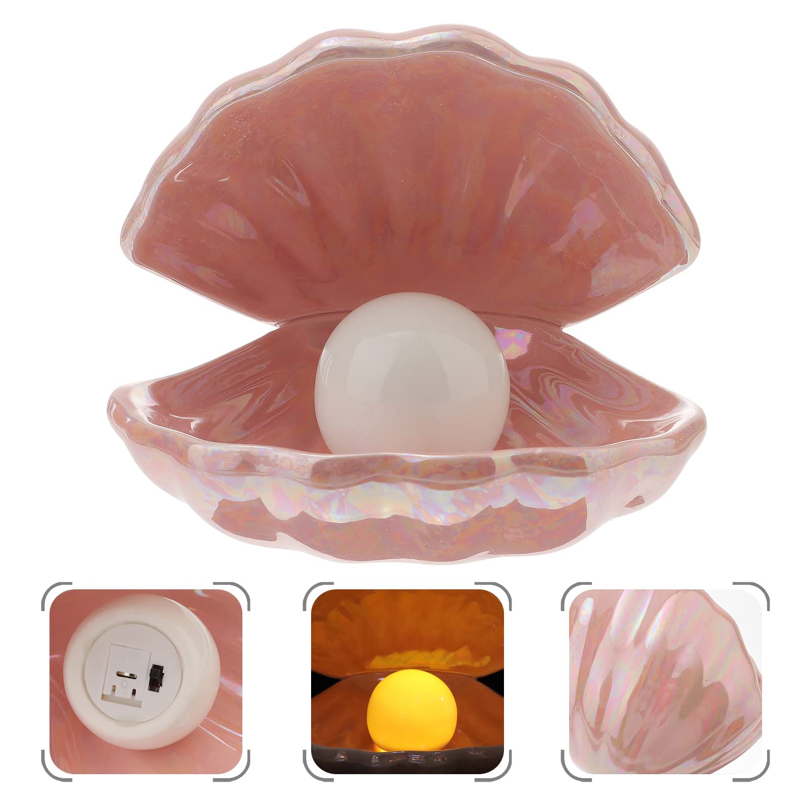 SEWACC Ceramic Night Light with Shell Pearl Design - Pink Bedside Table Lamp for Bedroom, Home Decor, Desktop Ornament | Perfect for Nursery, Kids Room, Hallway & Cozy Nighttime Ambience