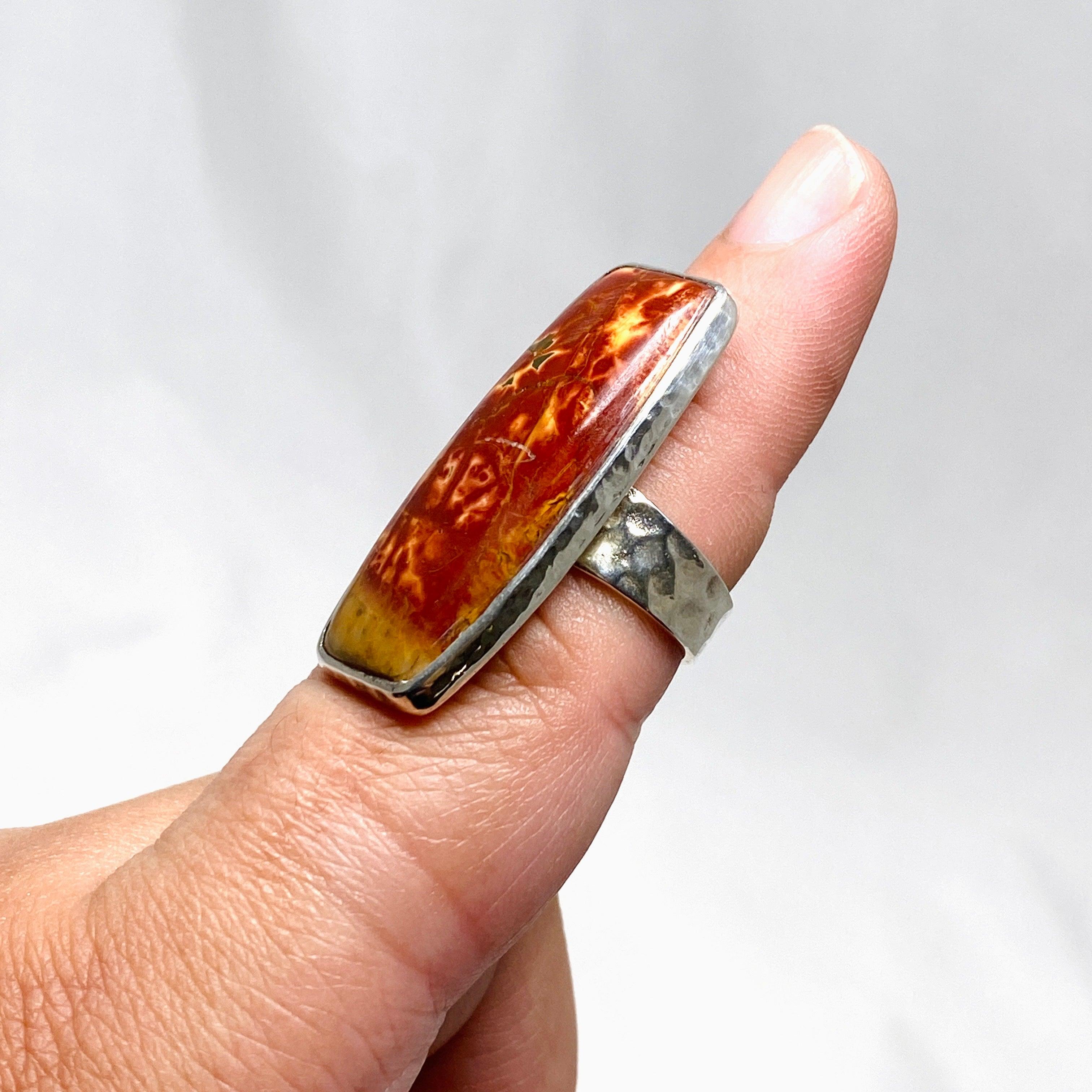 Cherry Creek Jasper Hammered Rectangular Ring for Women - Size 8 KRGJ1606 | Boho Chic Jewelry, Healing Stone Accessory for Meditation & Spiritual Gifts