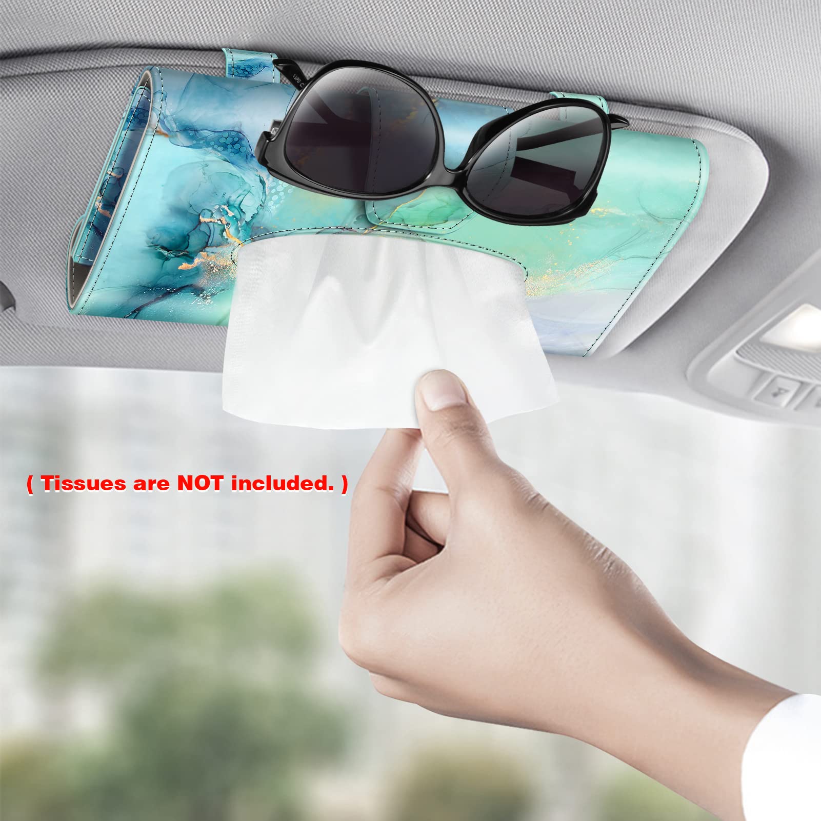 CaseBot Car Visor Tissue Holder - PU Leather Sun Visor Napkin & Mask Organizer for Car, Truck, SUV - Emerald Marble Design | Perfect for Road Trips, Daily Commutes & Family Travel