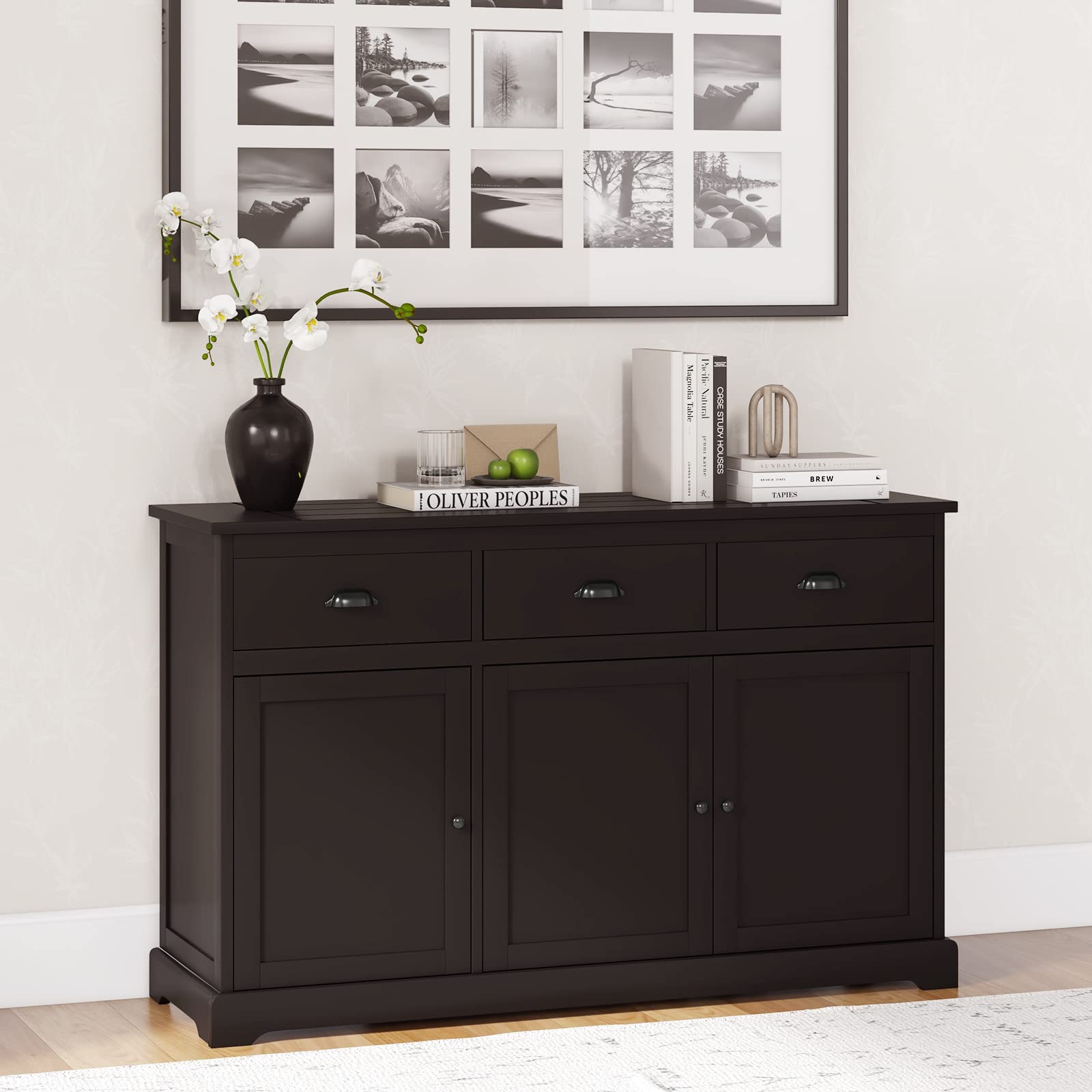 Giantex Sideboard Buffet Server - 2 Cabinets & 3 Drawers Storage Cabinet with Adjustable Shelves, Brown - Perfect for Kitchen, Dining Room & Entryway Organization
