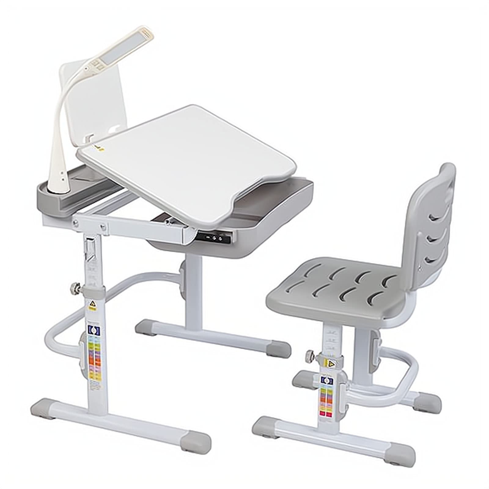 **Adjustable Kids Desk and Chair Set with Storage Drawer, LED Light & Ergonomic Design - Perfect for Study, Homework & Creative Play - Grey**    (Note: This optimized title includes key SEO terms like 