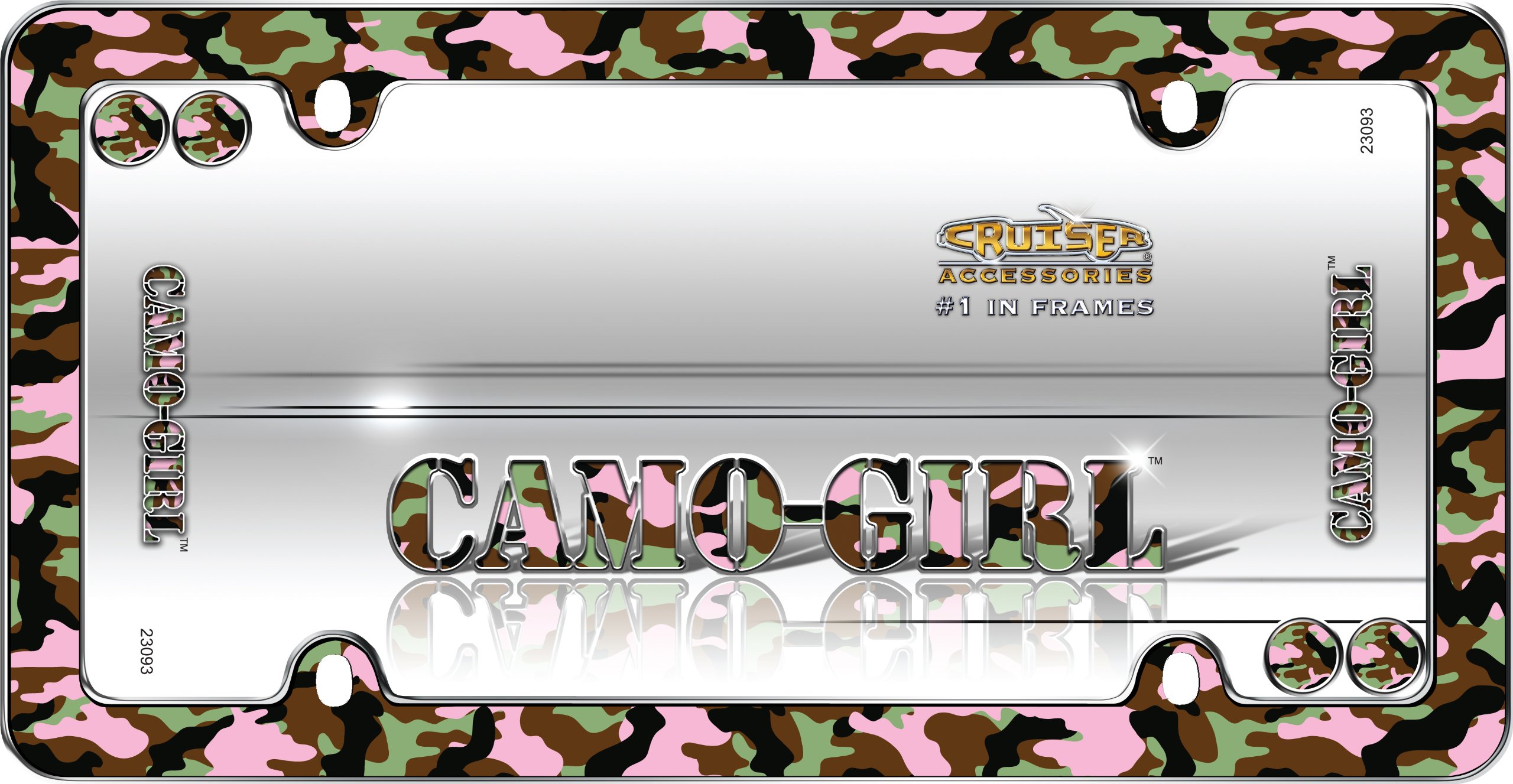 Camo Girl License Plate Frame - Chrome with Fastener Caps for Cruisers