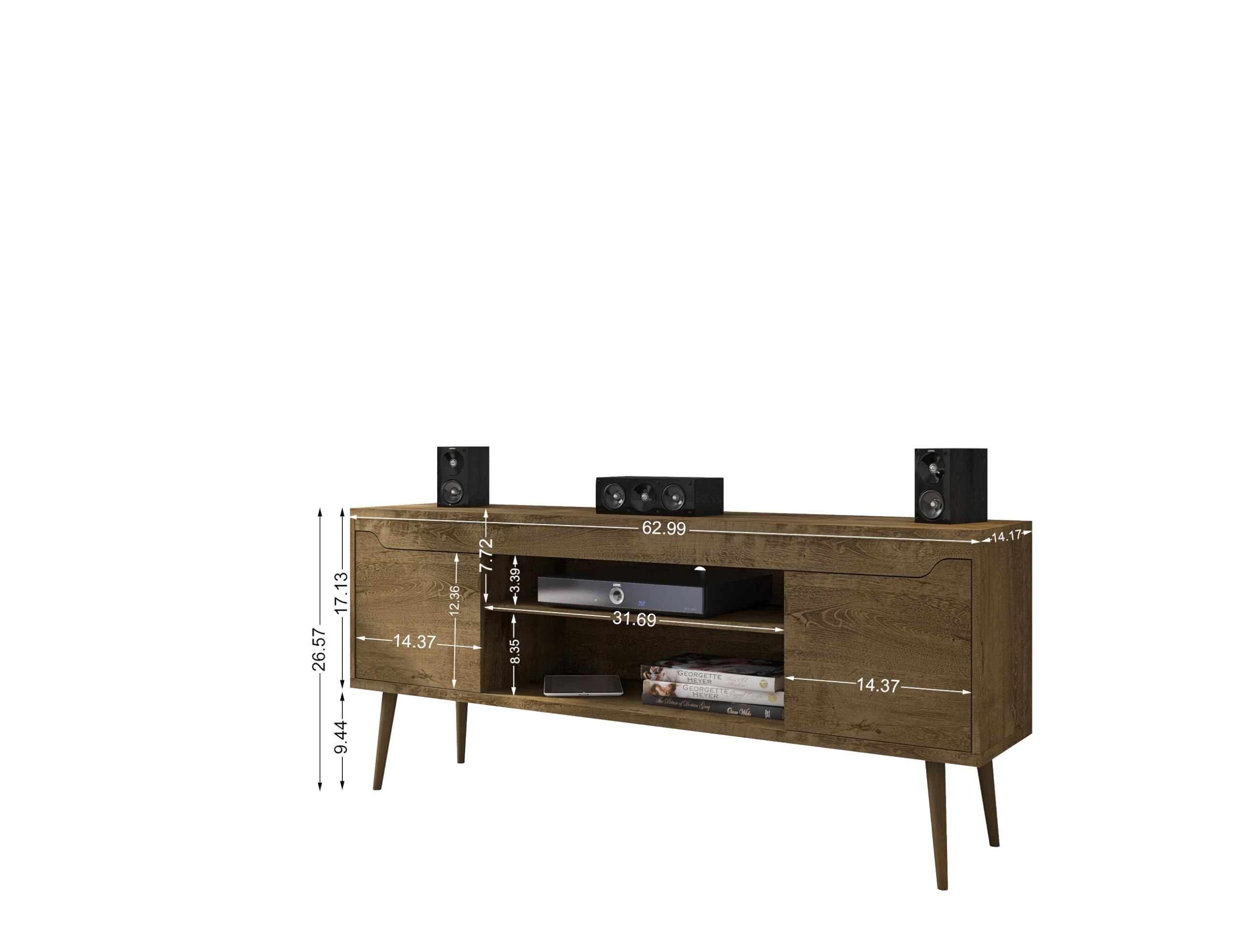 Mid Century Modern TV Stand for 60 Inch TVs - Bradley Rustic Brown Entertainment Center with Storage Shelves & Soft Close Doors - Perfect for Living Room & Home Theater Setup