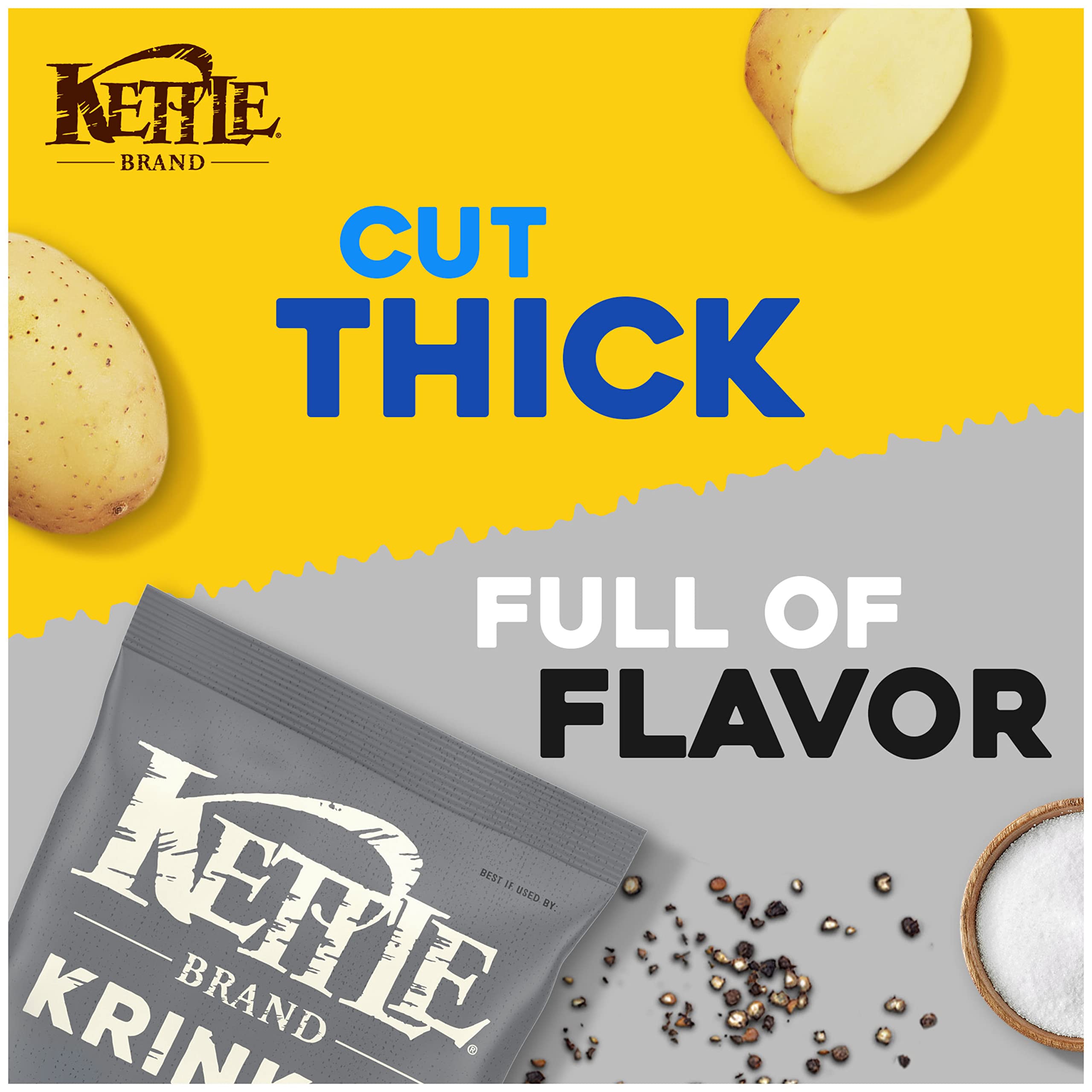 Kettle Foods Krinkle Cut Potato Chips with Sea Salt & Fresh Ground Pepper - 5 Oz Bag | Crunchy Snack for Parties, Picnics & Movie Nights