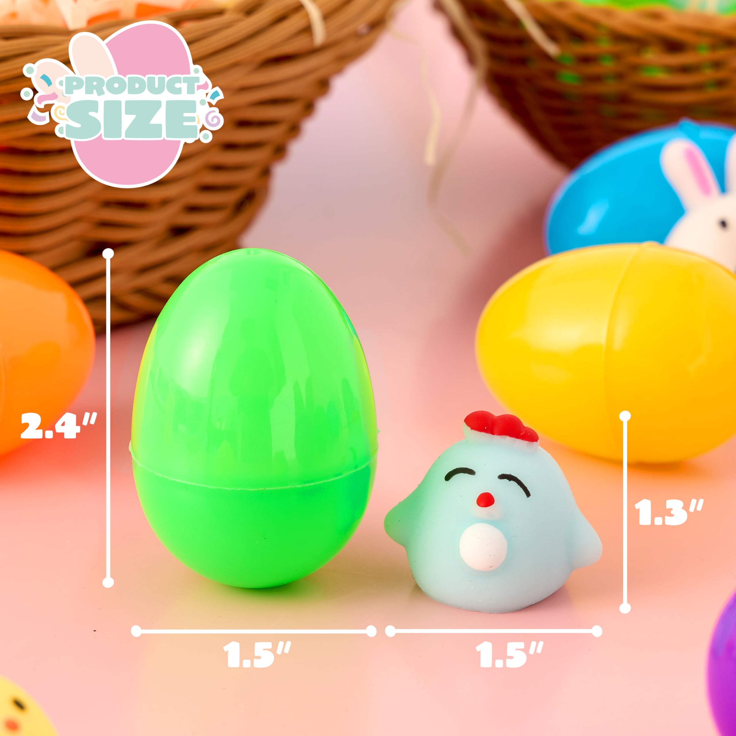 24 Pcs Easter Prefilled Eggs with Mochi Squishy Toys - Cute Stress Relief Toys for Kids, Party Favors, Easter Basket Stuffers & Classroom Prizes - Perfect for Easter Egg Hunts, Birthday Parties & School Rewards
