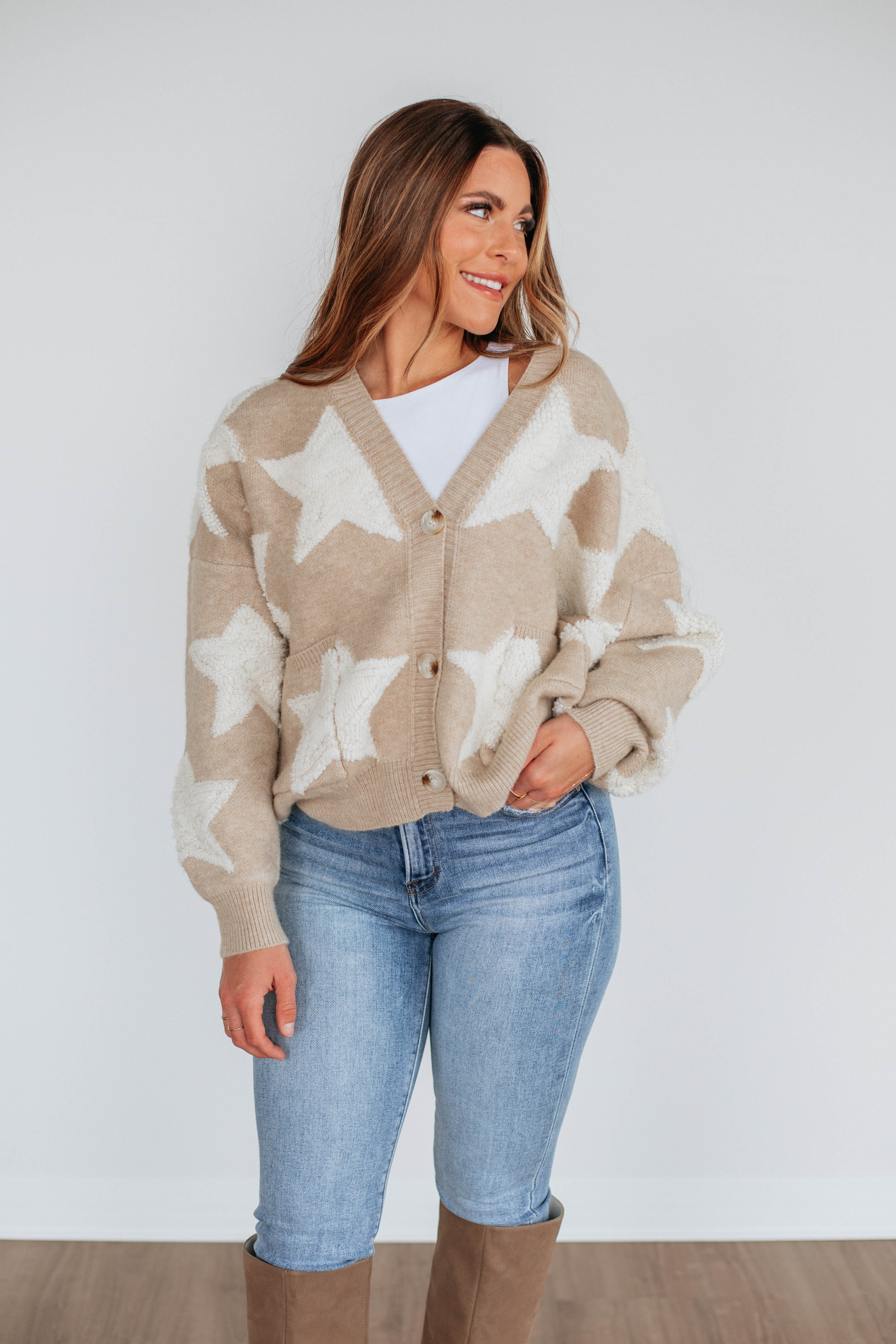 Chasing Stars Cardigan - Soft Oatmeal Knit Sweater for Women | Cozy Fall & Winter Layering | Perfect for Casual Outings & Coffee Dates