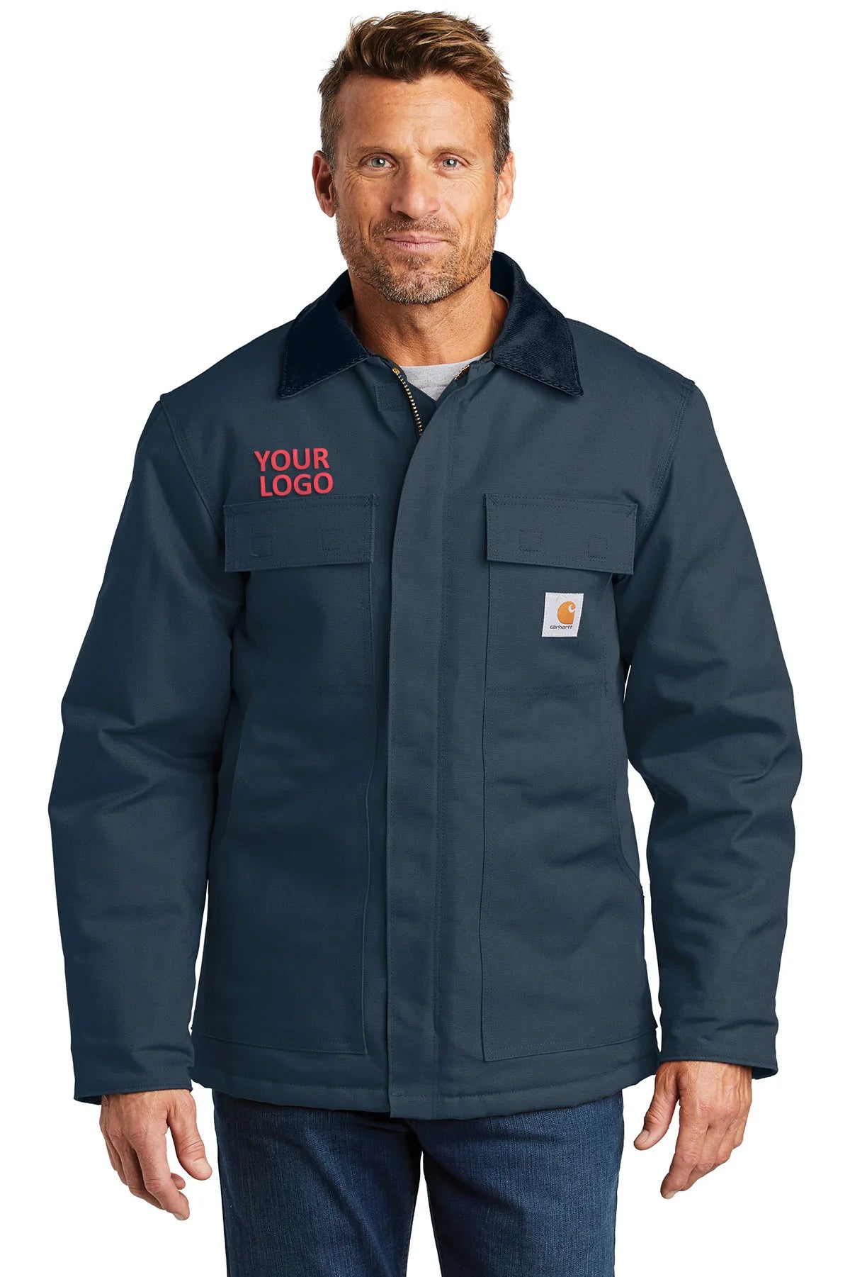Carhartt Duck Traditional Customized Coat for Men - Heavy Duty Work Jacket in Dark Navy | Durable Outdoor Workwear for Construction, Farming & Winter Wear