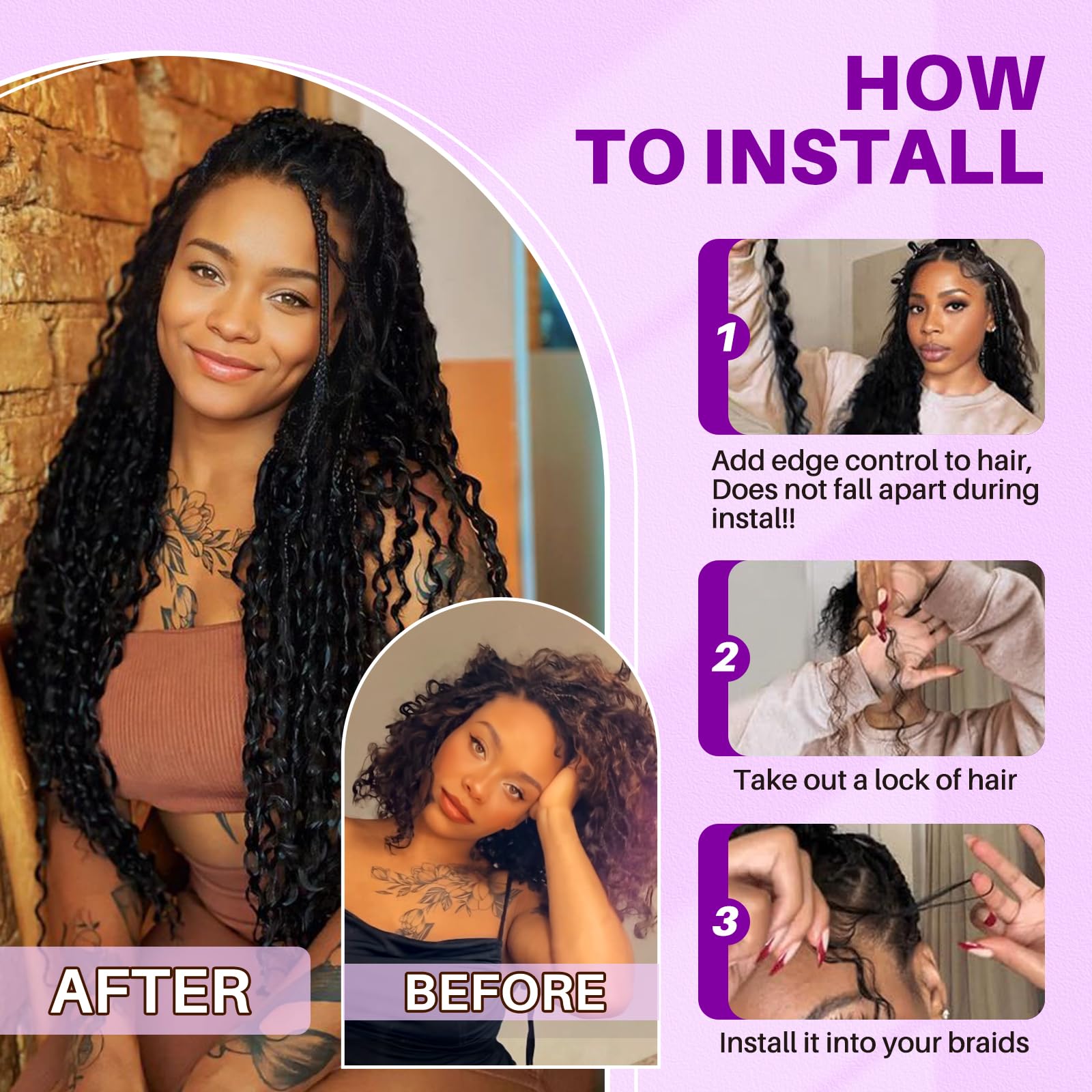 70g 16 Inch Natural Color Human Braiding Hair for Boho Braids - Deep Wave Bulk Human Hair for Knotless Curly Bohemian Water Wave Braids (2 No Weft Bundles/Pack) | Perfect for Festival Hairstyles, Wedding Looks & Everyday Bohemian Style