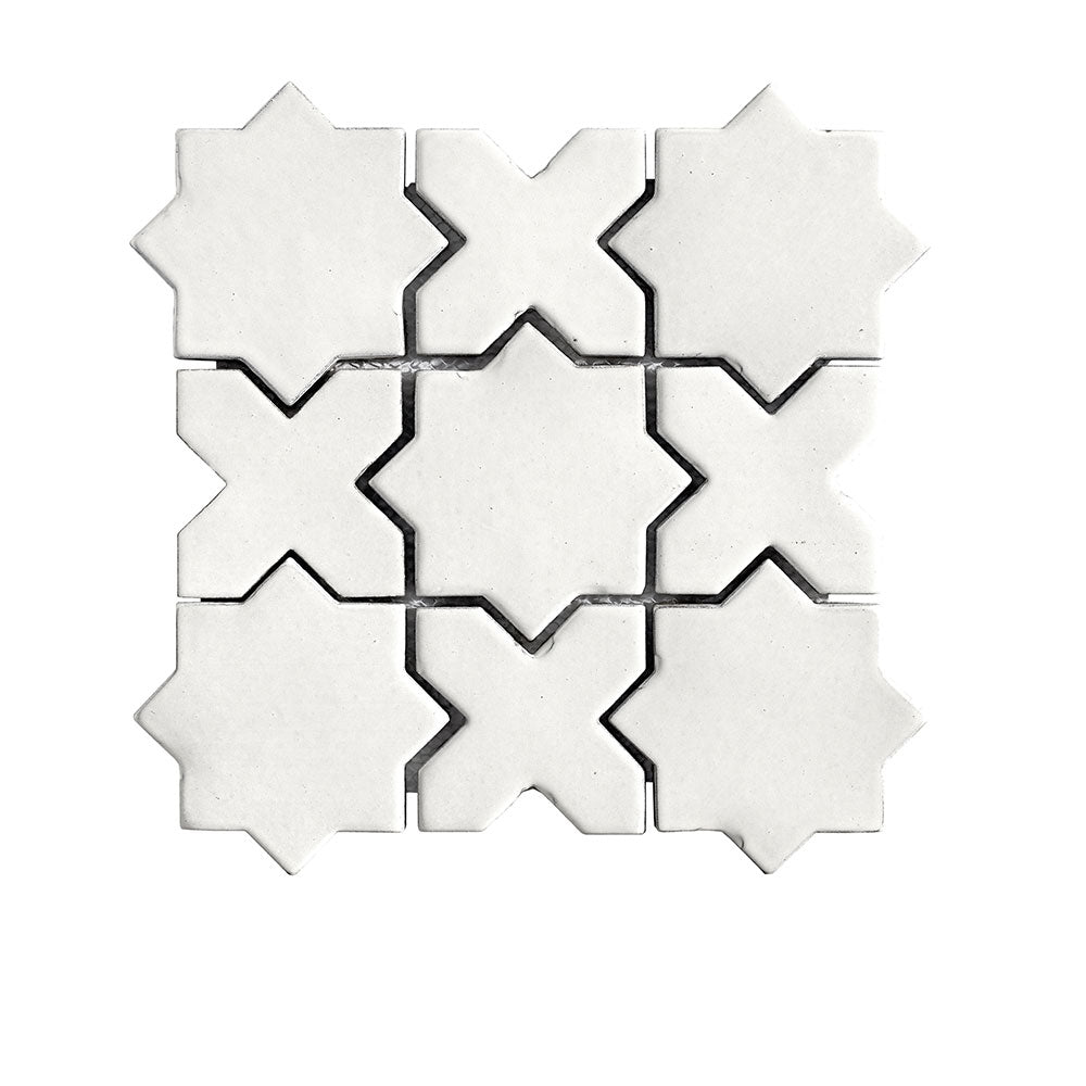 Handmade San Miguel White 100x100 Star & Cross Gloss Mosaic Tile - Perfect for Bathroom Backsplash, Kitchen Wall Decor, and Mediterranean Style Home Renovation