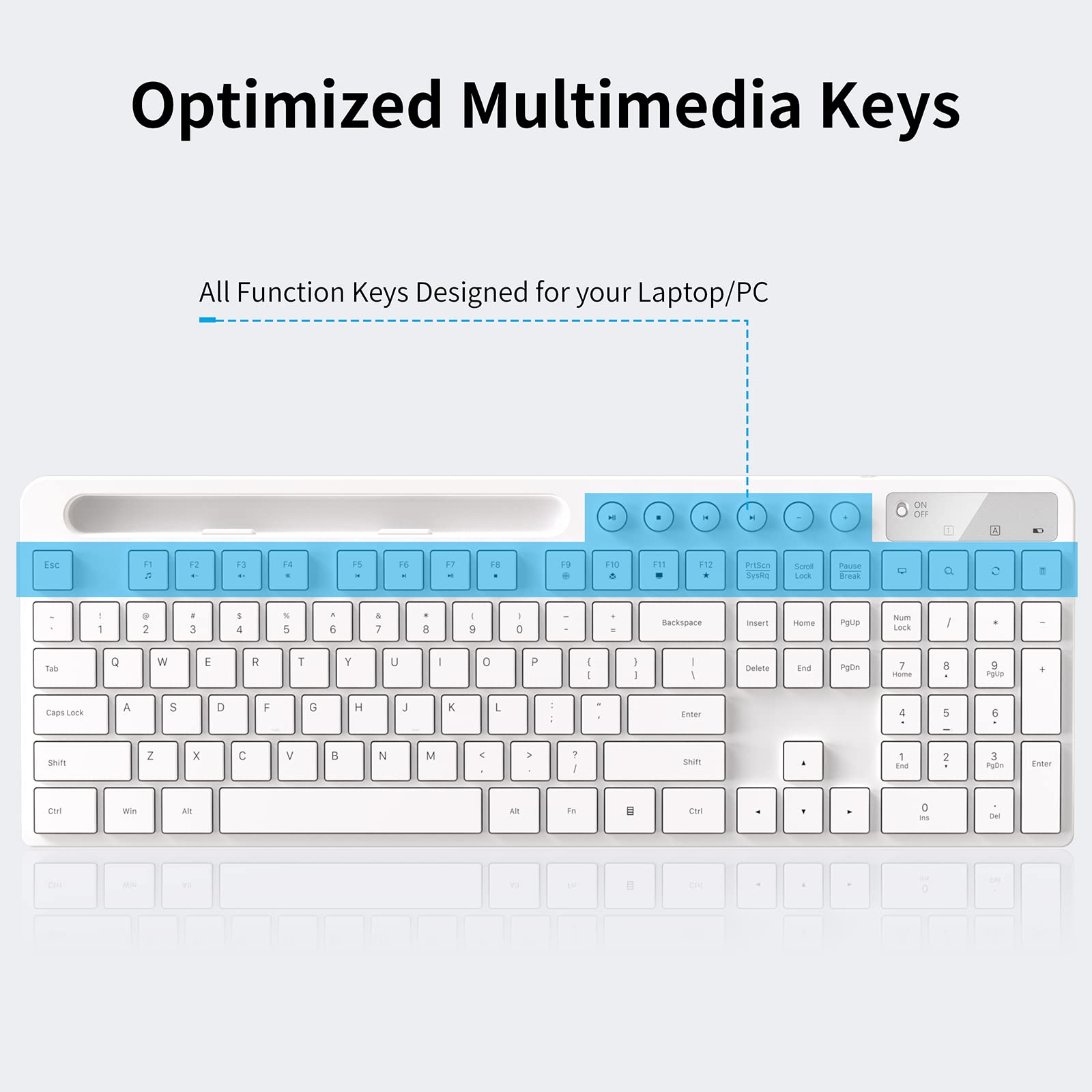 MARVO 2.4G Wireless Keyboard and Mouse Combo - Ergonomic Design with Silent 6-Button Mouse & Phone/Tablet Holder - Compatible with MacBook & Windows PC (White) - Perfect for Office, Home & Remote Work