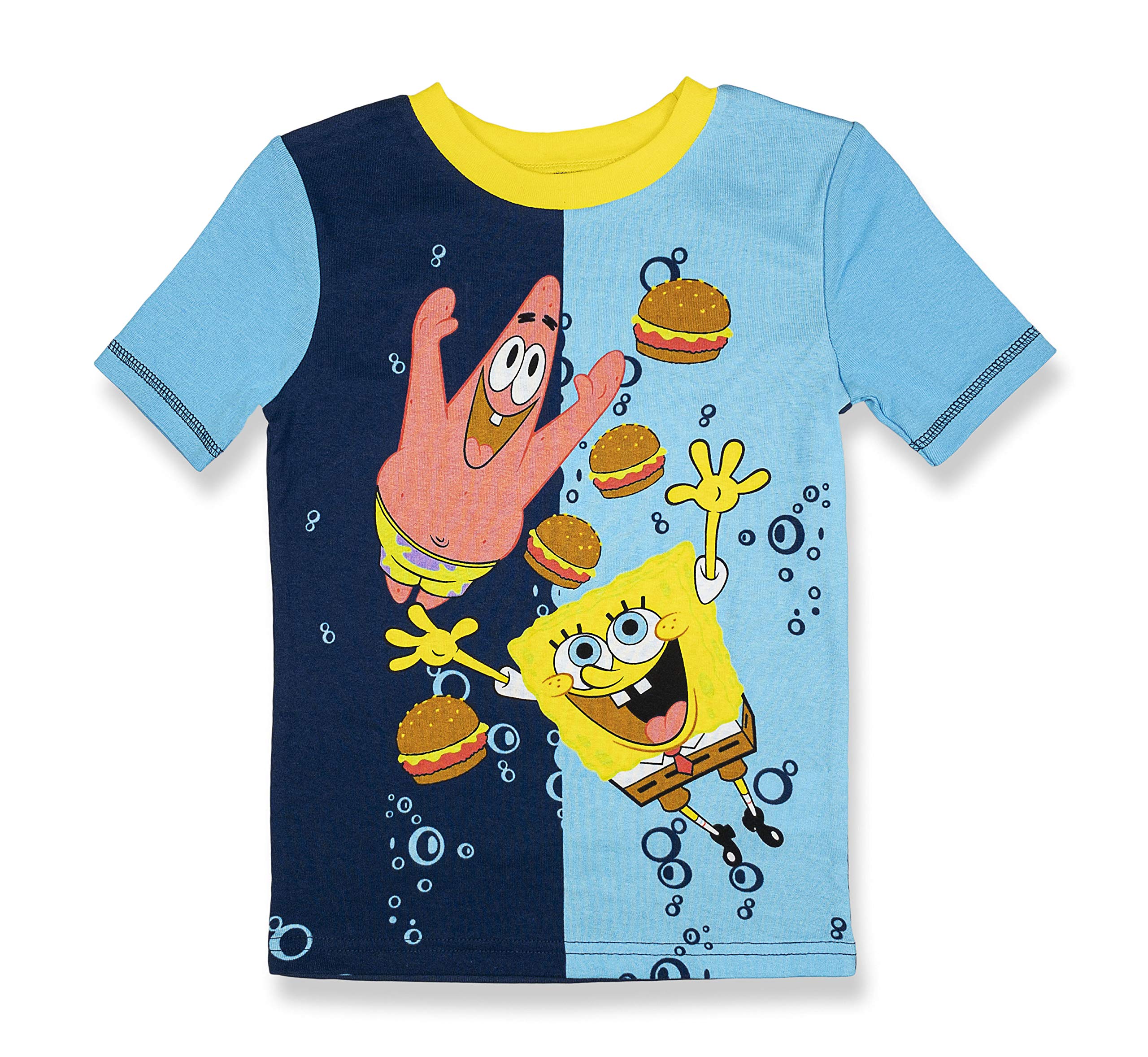SpongeBob SquarePants Boys' 2-Piece Outfit - 100% Cotton Short Sleeve T-Shirt & Matching Shorts Set - Size 6 - Blue Cartoon Character Clothing - Perfect for Playtime, Birthday Parties & Casual Wear
