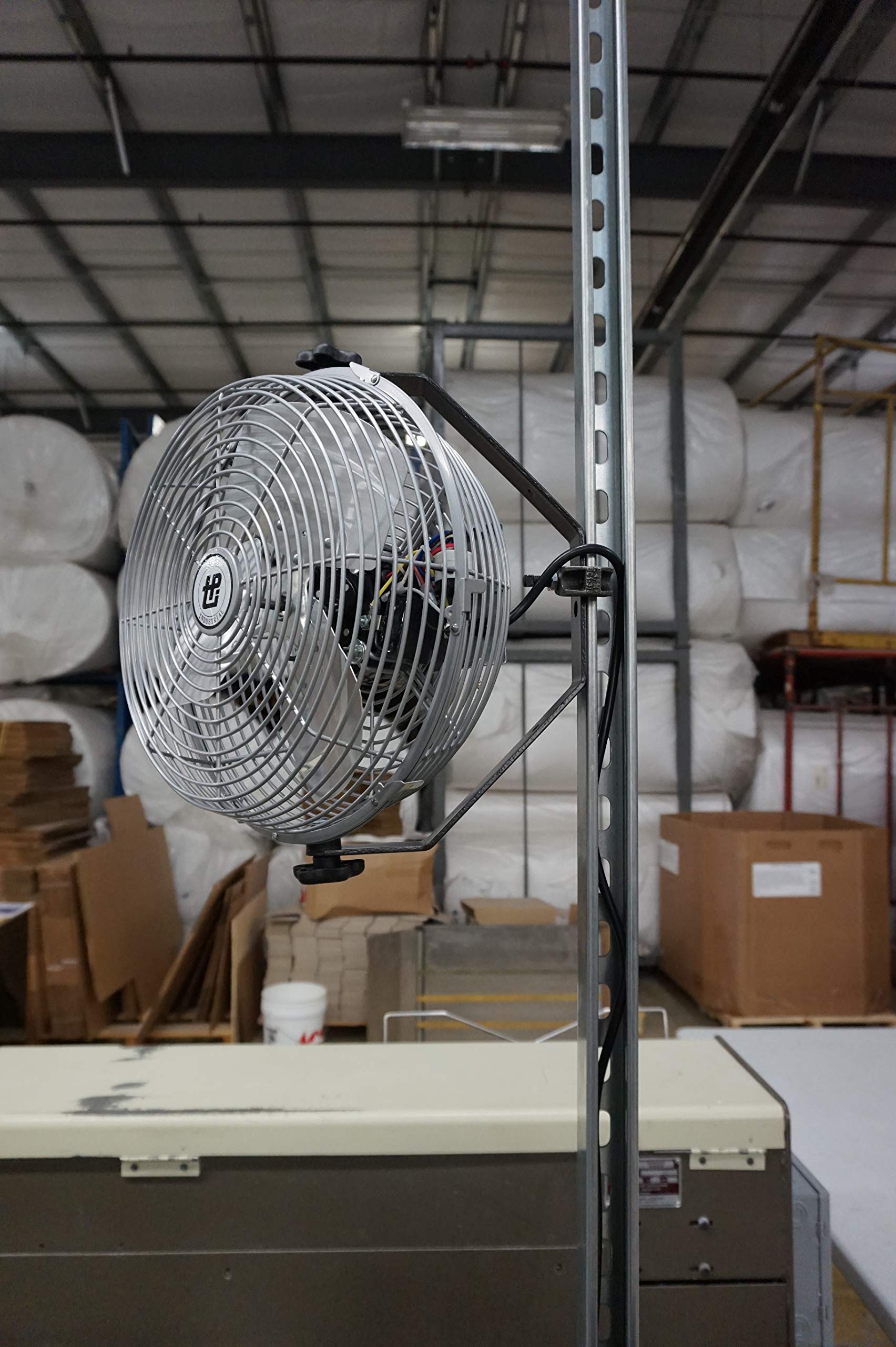 U12-TE Industrial Ceiling Fan - 12 Inch Wall Mount Commercial Fan with 3 Speed Settings, 120V Single Phase Motor - Durable Metal Hanging Fan for Workstations, Warehouses & Factories (Gray)
