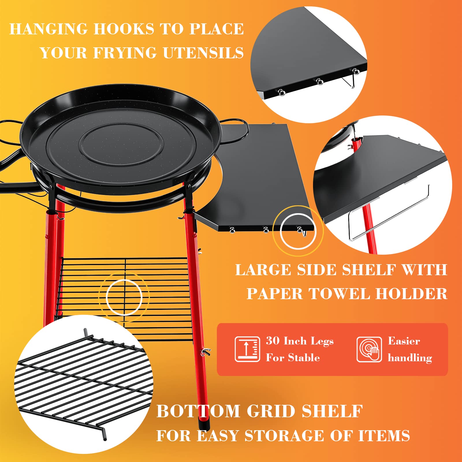 GRISUN 24 Inch Enameled Paella Pan Set with Burner & Stand - Includes Built-In Ignitor, Regulator Hose, Carry Bag & Durable Legs - Perfect for Outdoor Cooking, Spanish Cuisine & Large Gatherings (Serves 19)